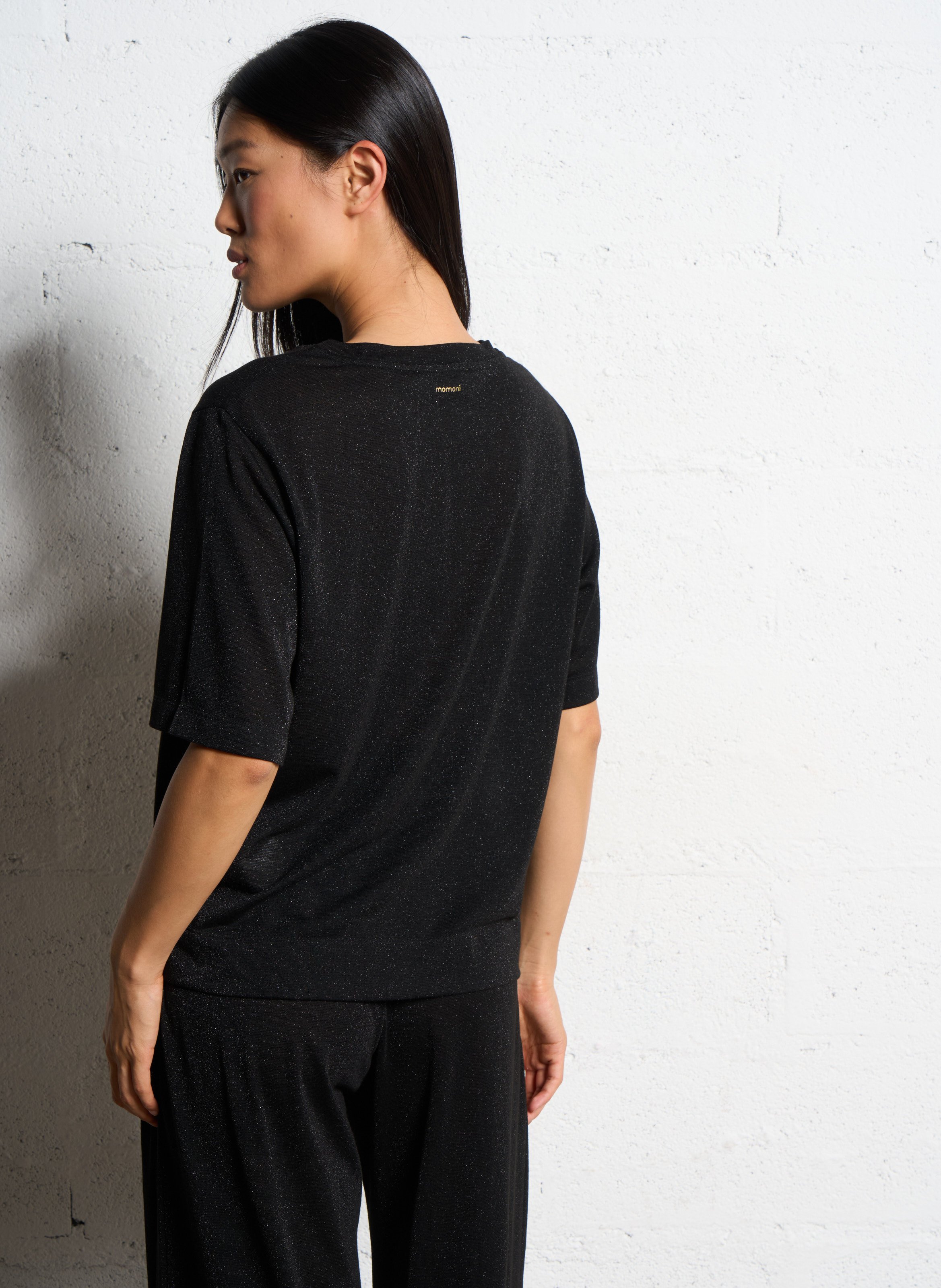 Tee-shirt col rond pailleté MOMONI Noir
