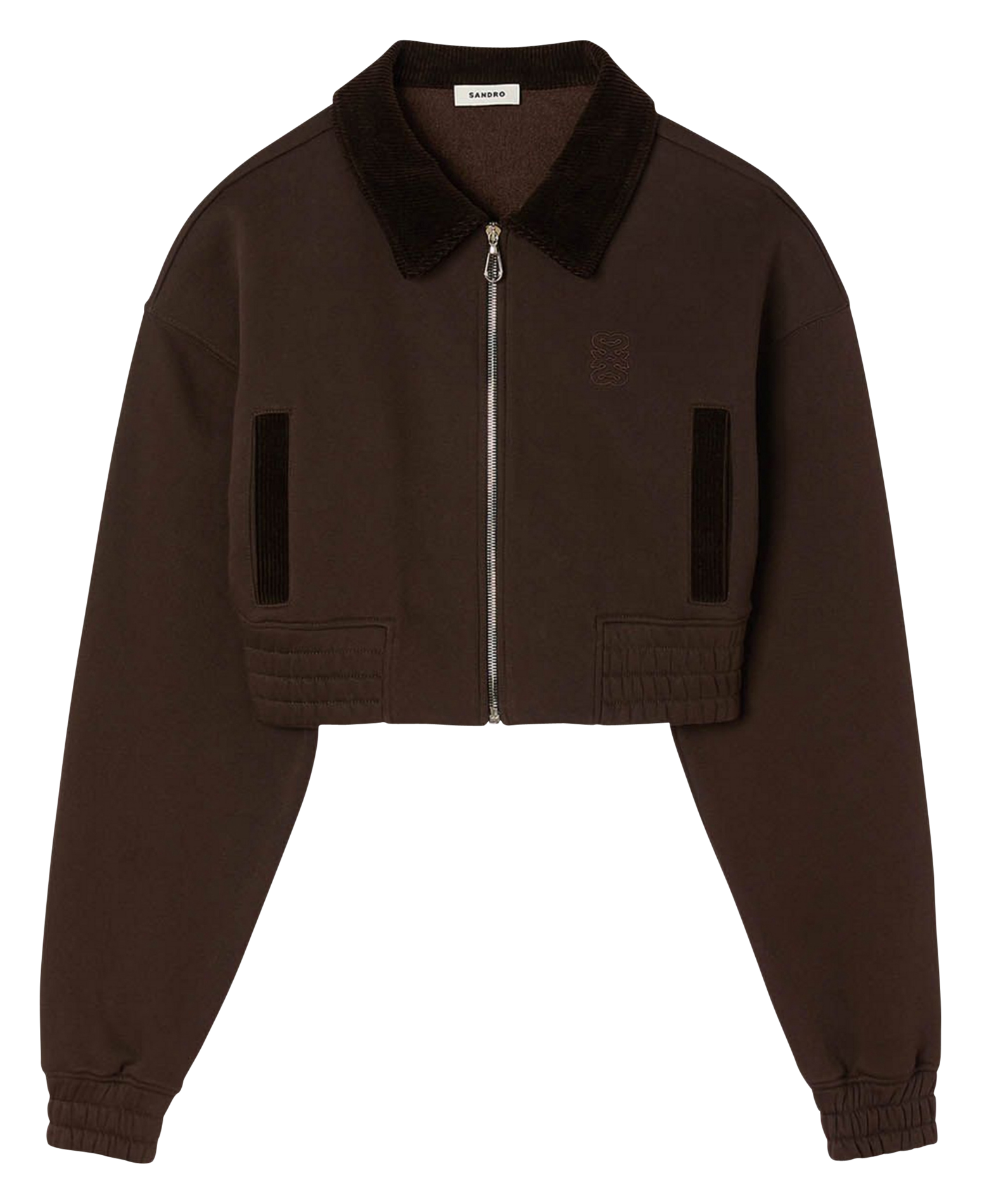 Sweat zippé col classique en coton mélangé SANDRO Marron