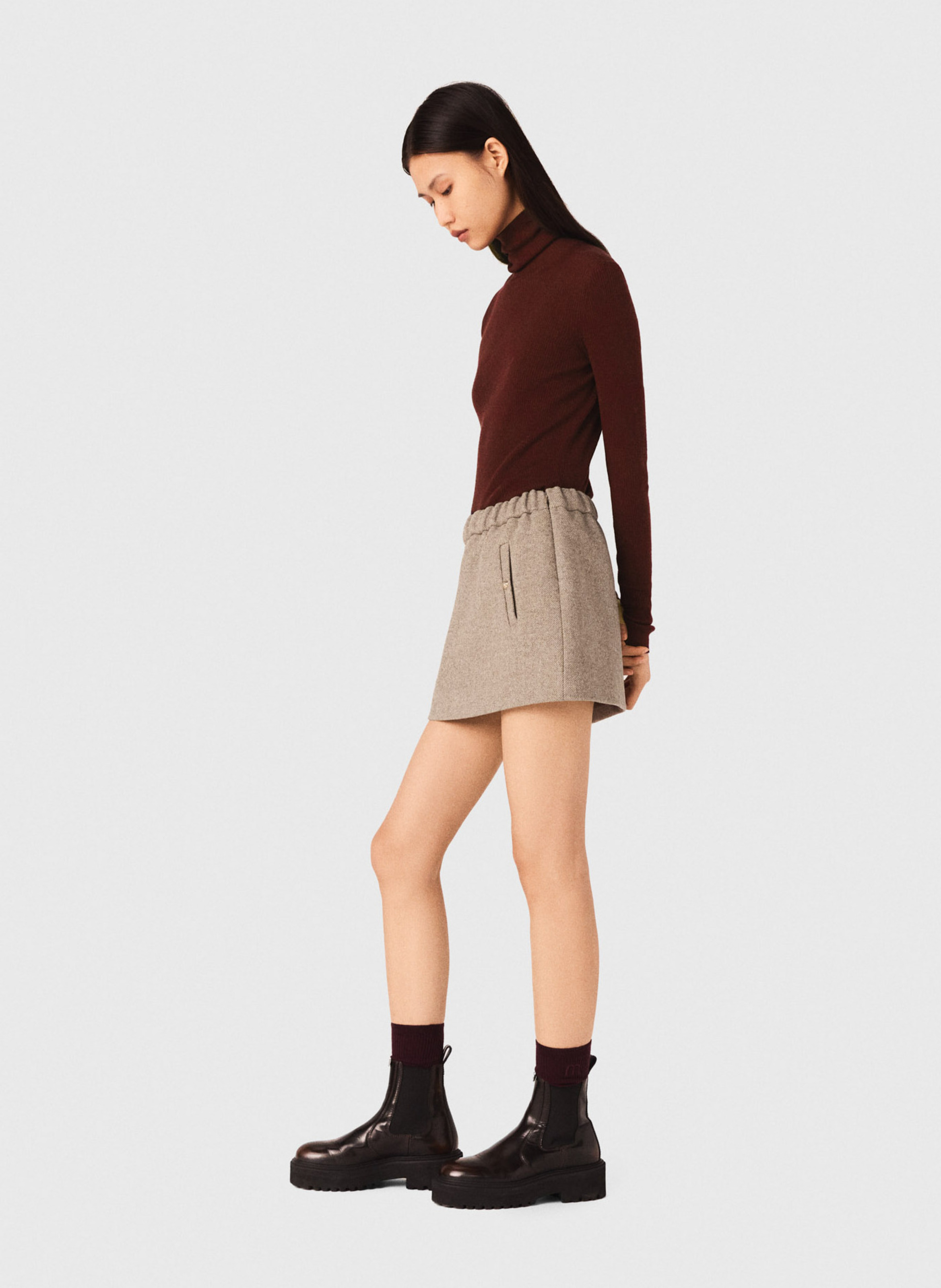 Pull col montant en laine mélangée MAJE Rouge