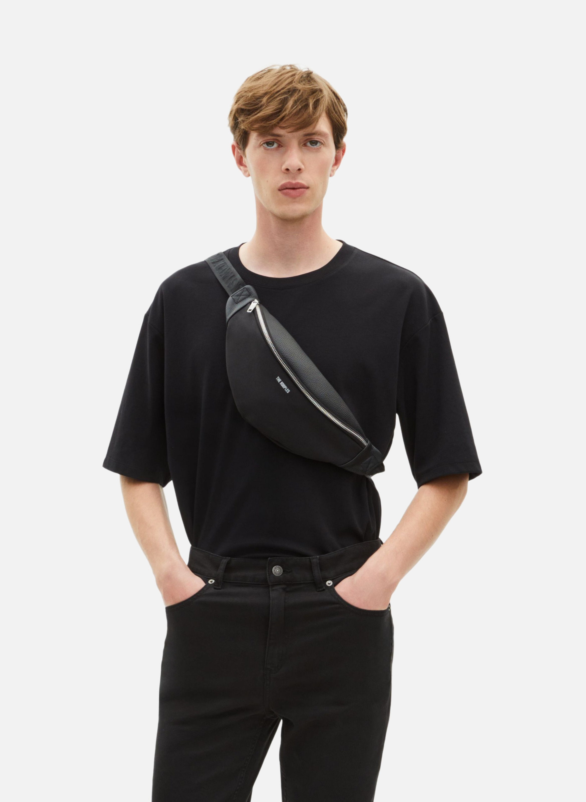 Canvas and grained leather banana bag THE KOOPLES Black