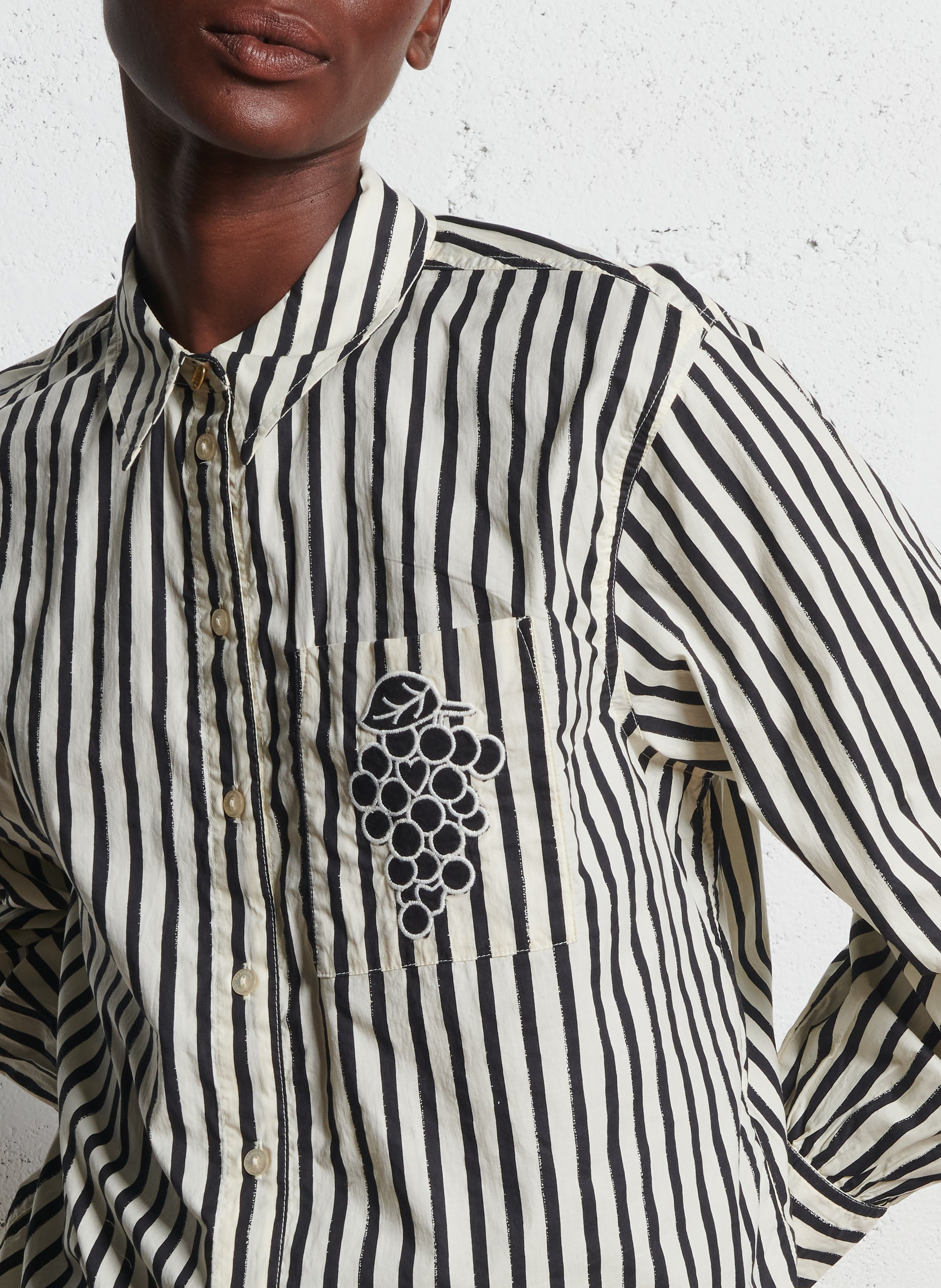 Chemise droite à rayures en coton bio FABIENNE CHAPOT Blanc