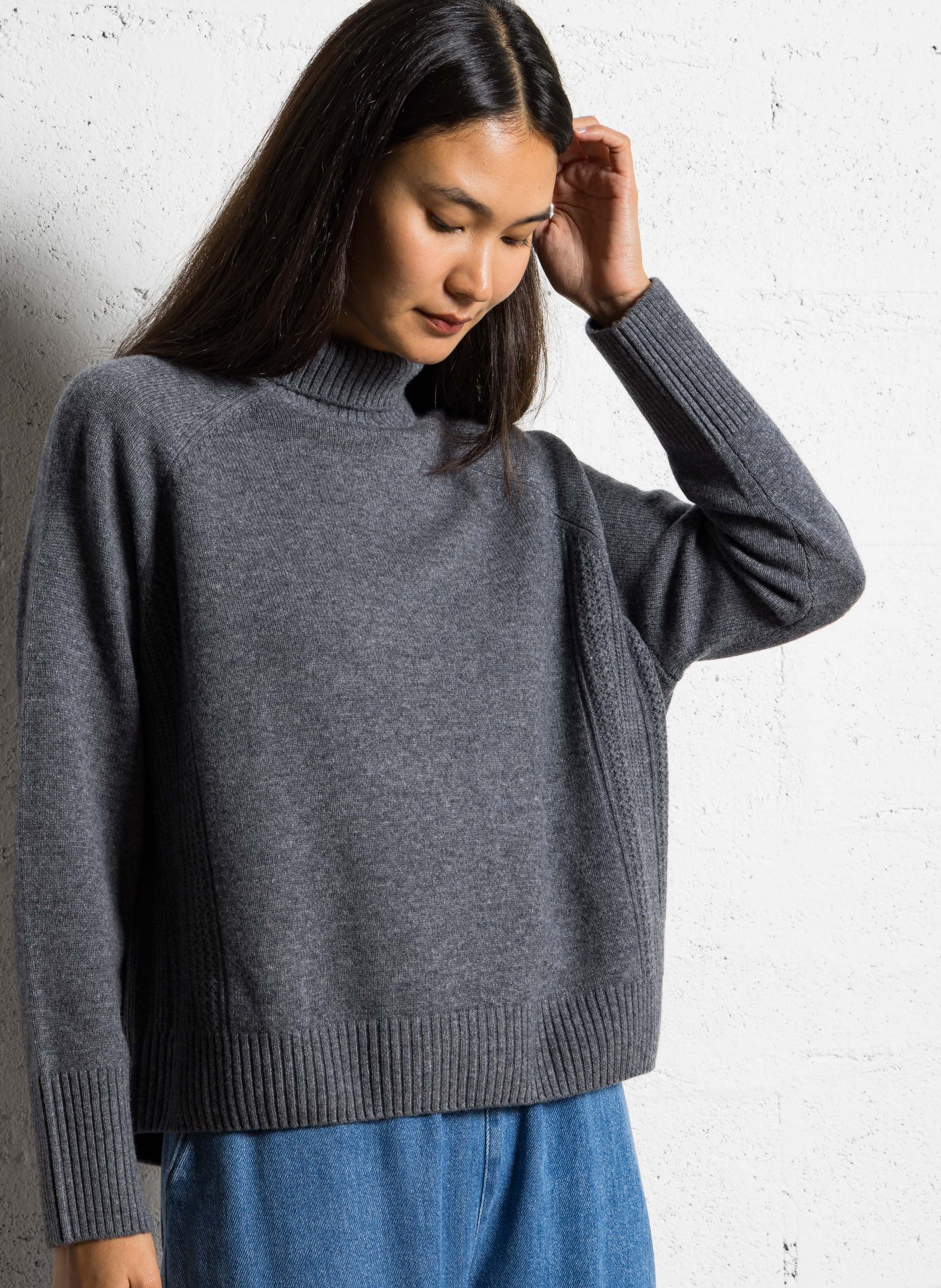 Boat-neck contrast-knit wool sweater  DES PETITS HAUTS Grey