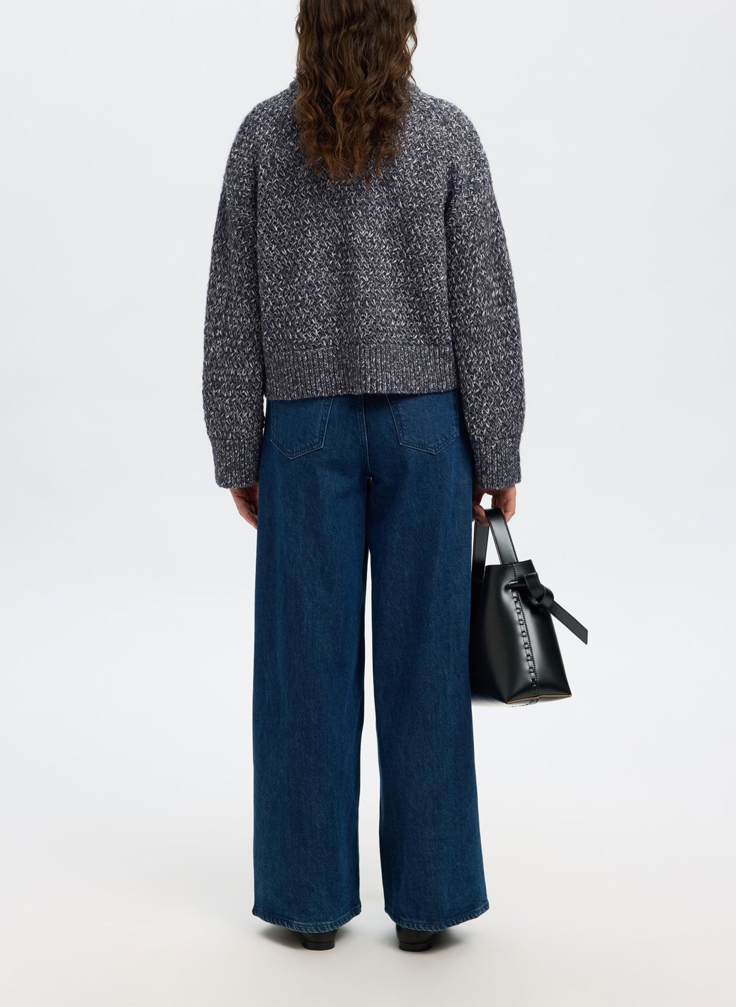 Pull oversize col rond en coton bio mélangé SELECTED Bleu