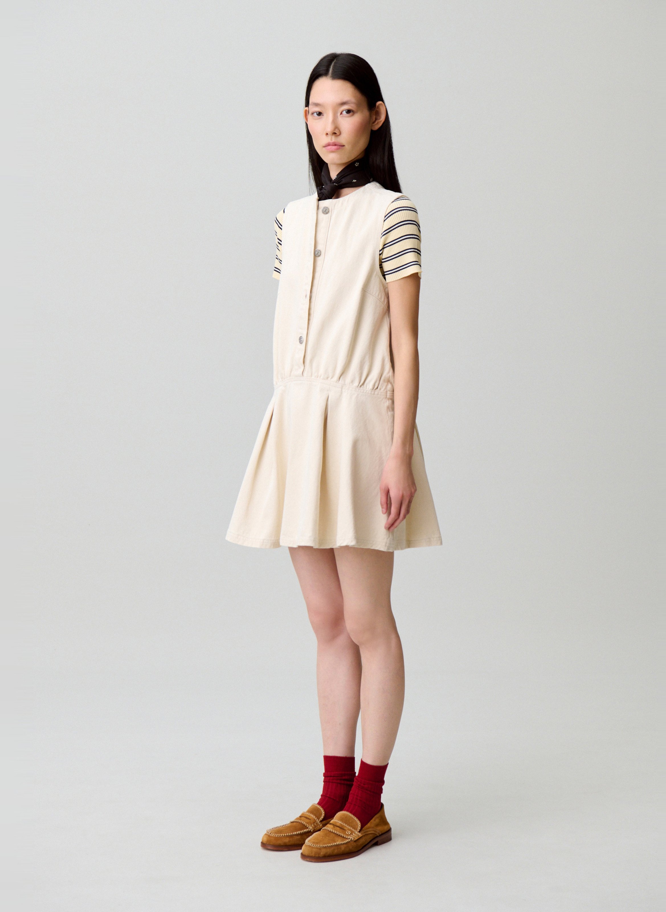 Robe courte sans manches en coton CLAUDIE PIERLOT Beige