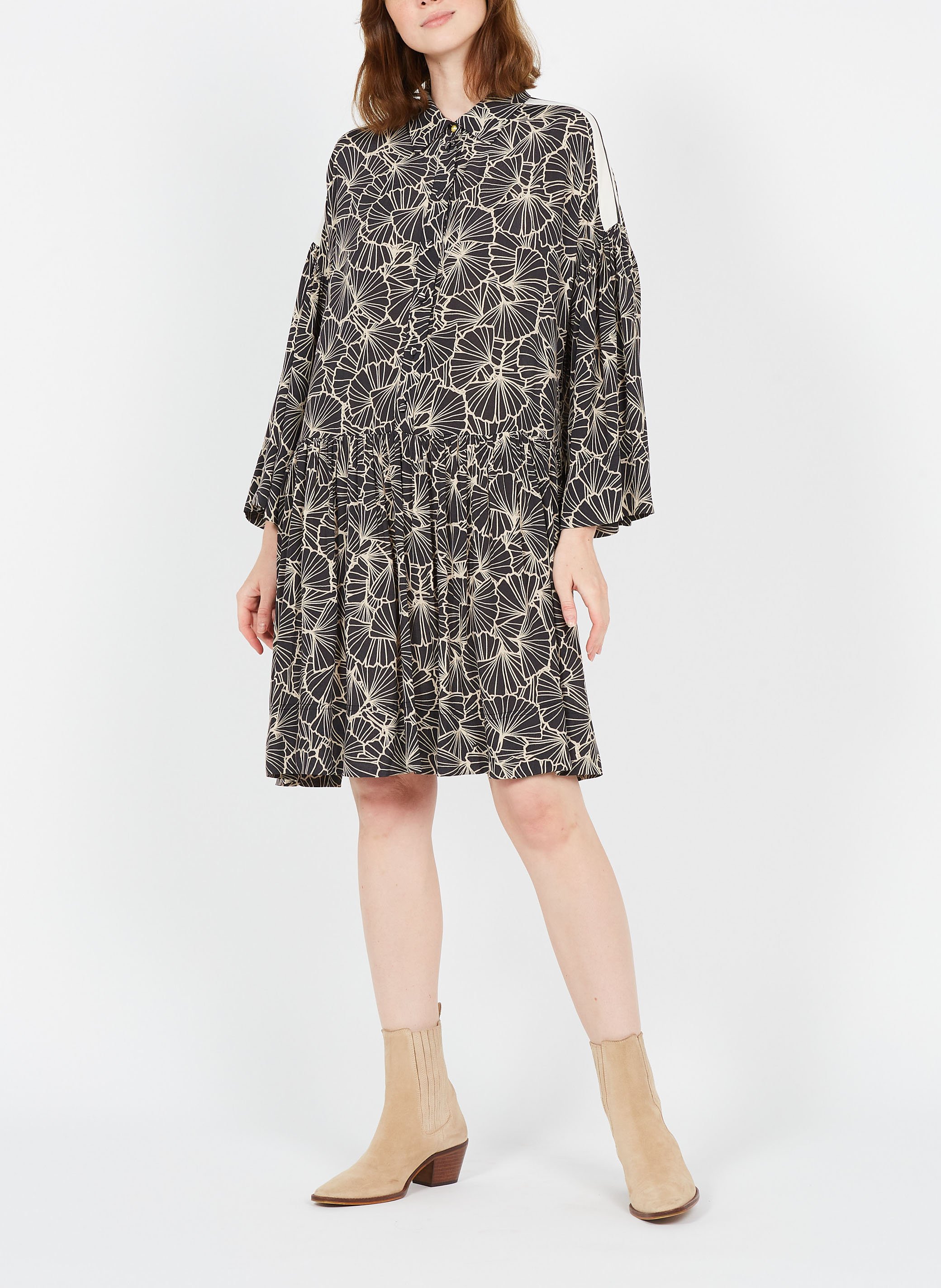 Short printed ruffled dress TWINSET Brown