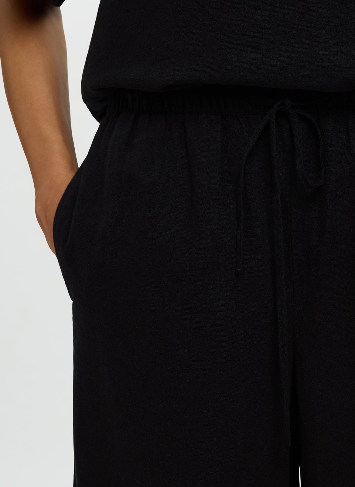 Wijde broek van linnen en biologisch katoen SELECTED Zwart