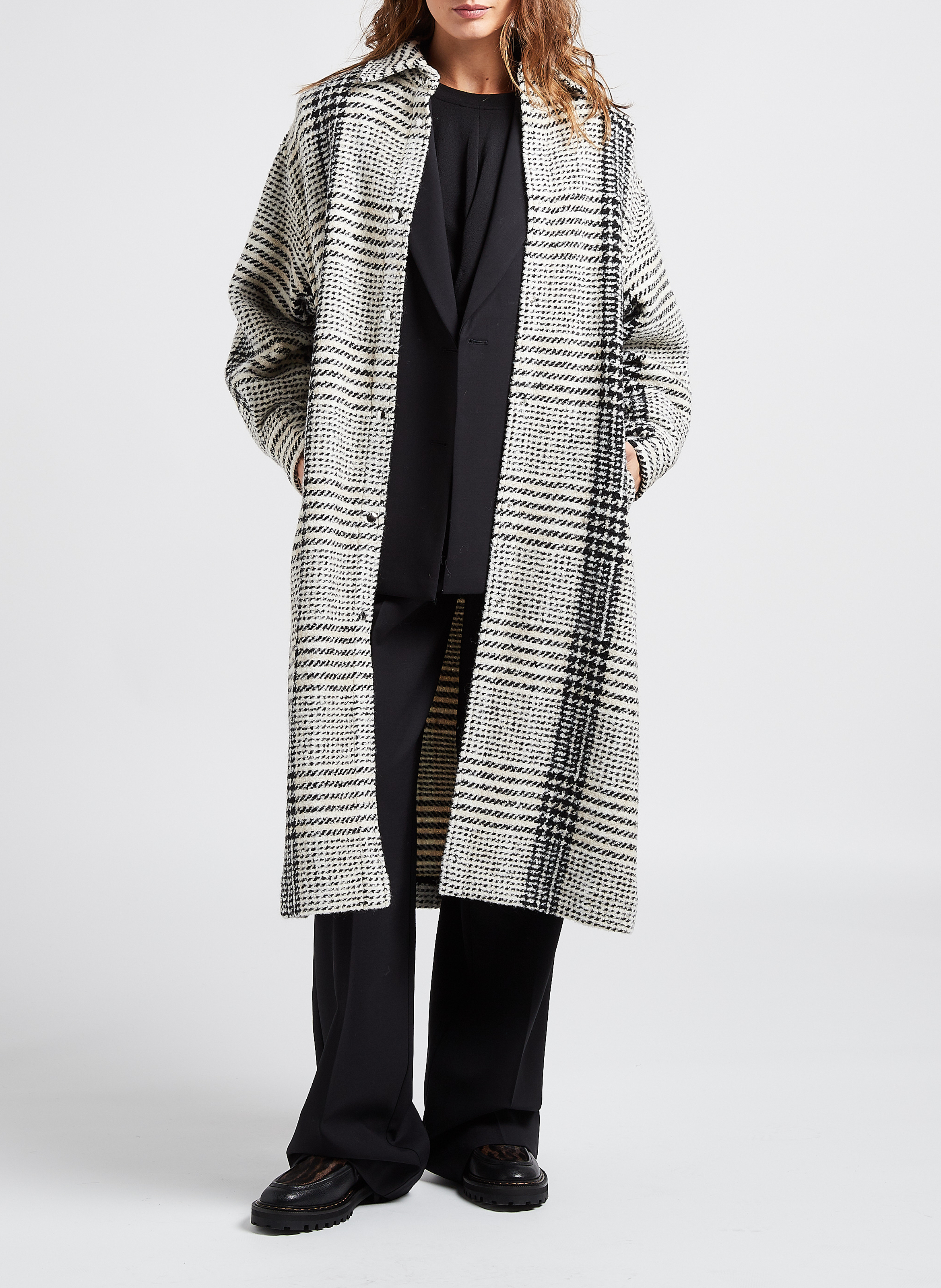 Manteau col classique à carreaux IRO Noir