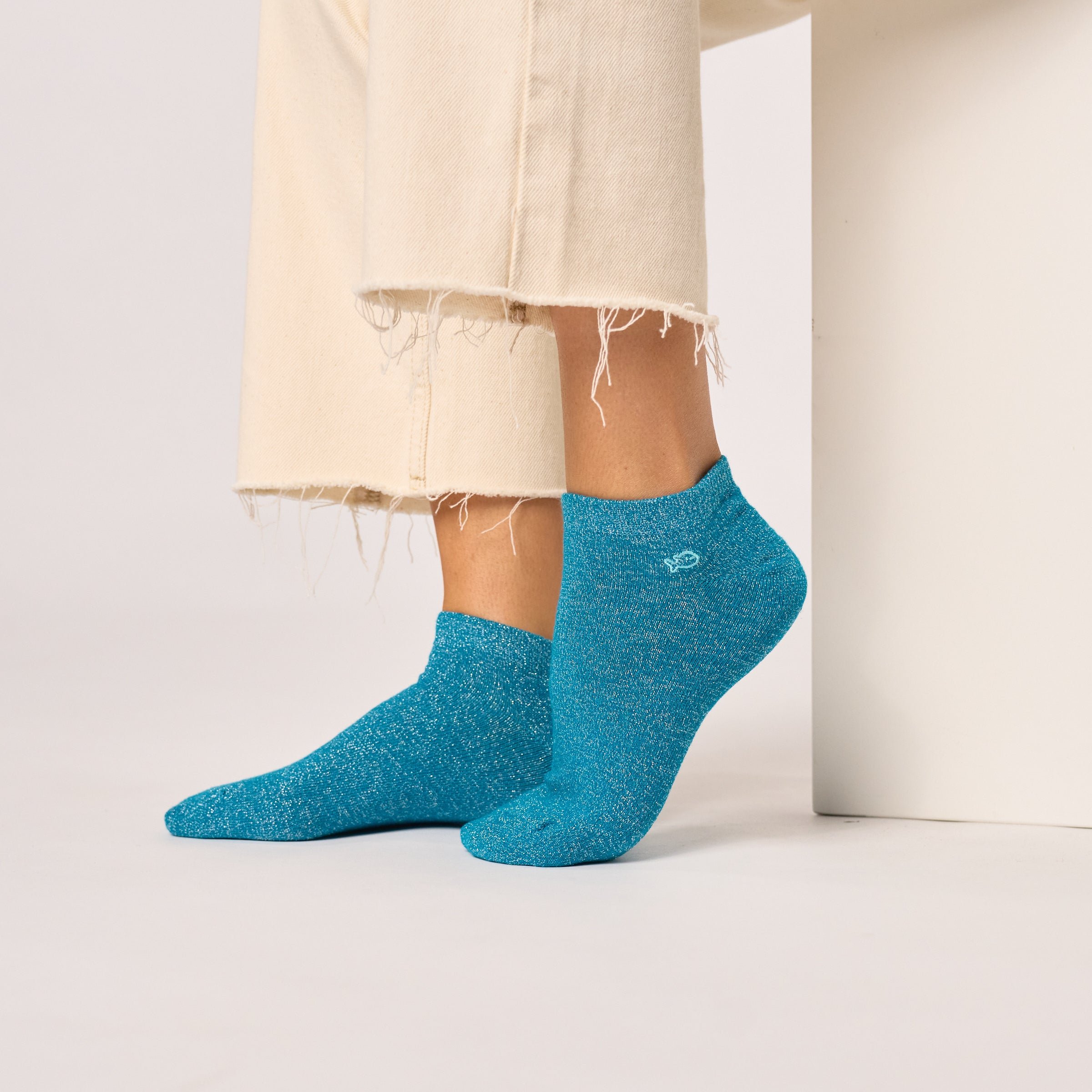 Glittery combed cotton ankle socks Blue