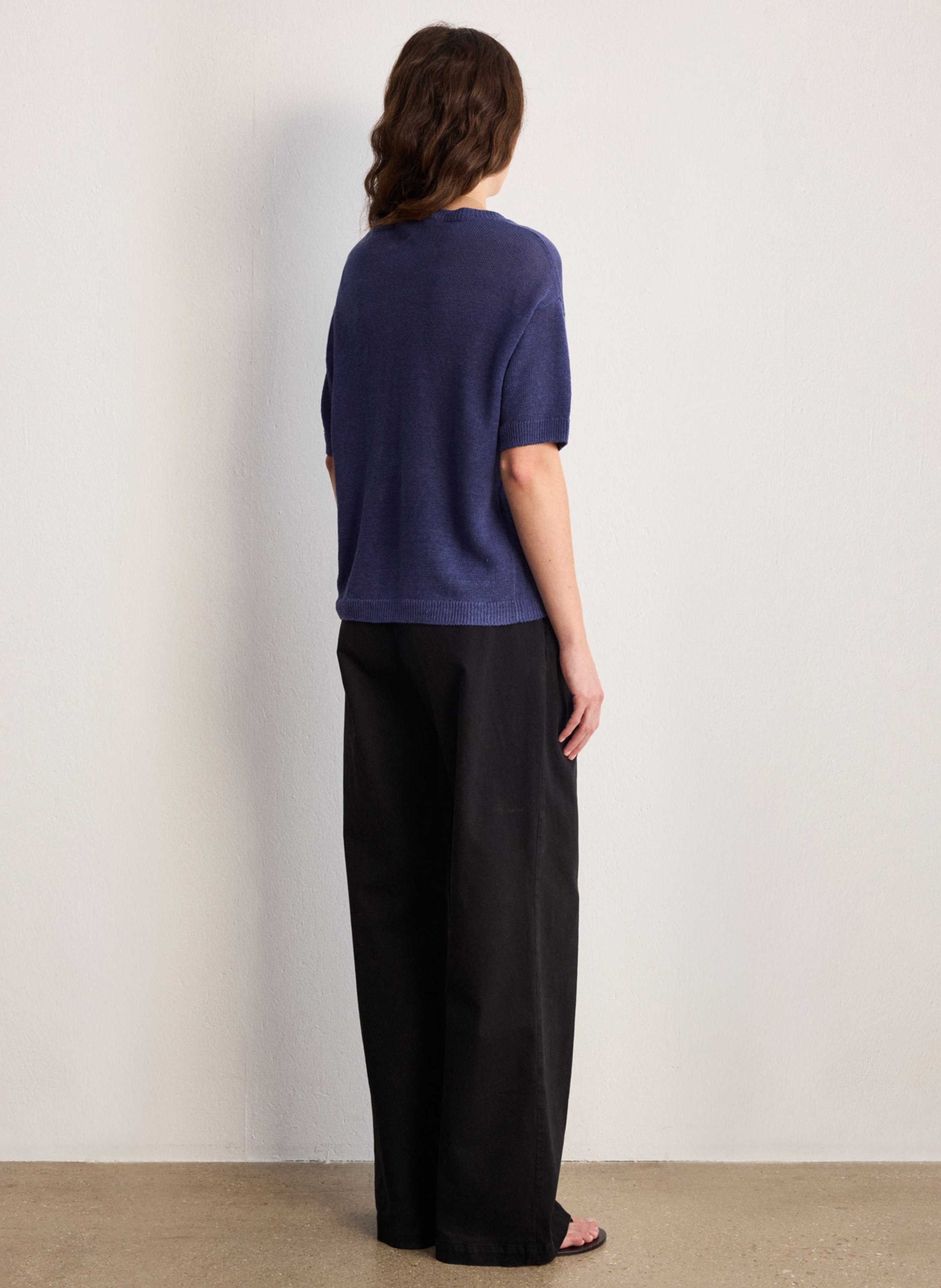 Straight round-neck linen sweater PABLO Blue
