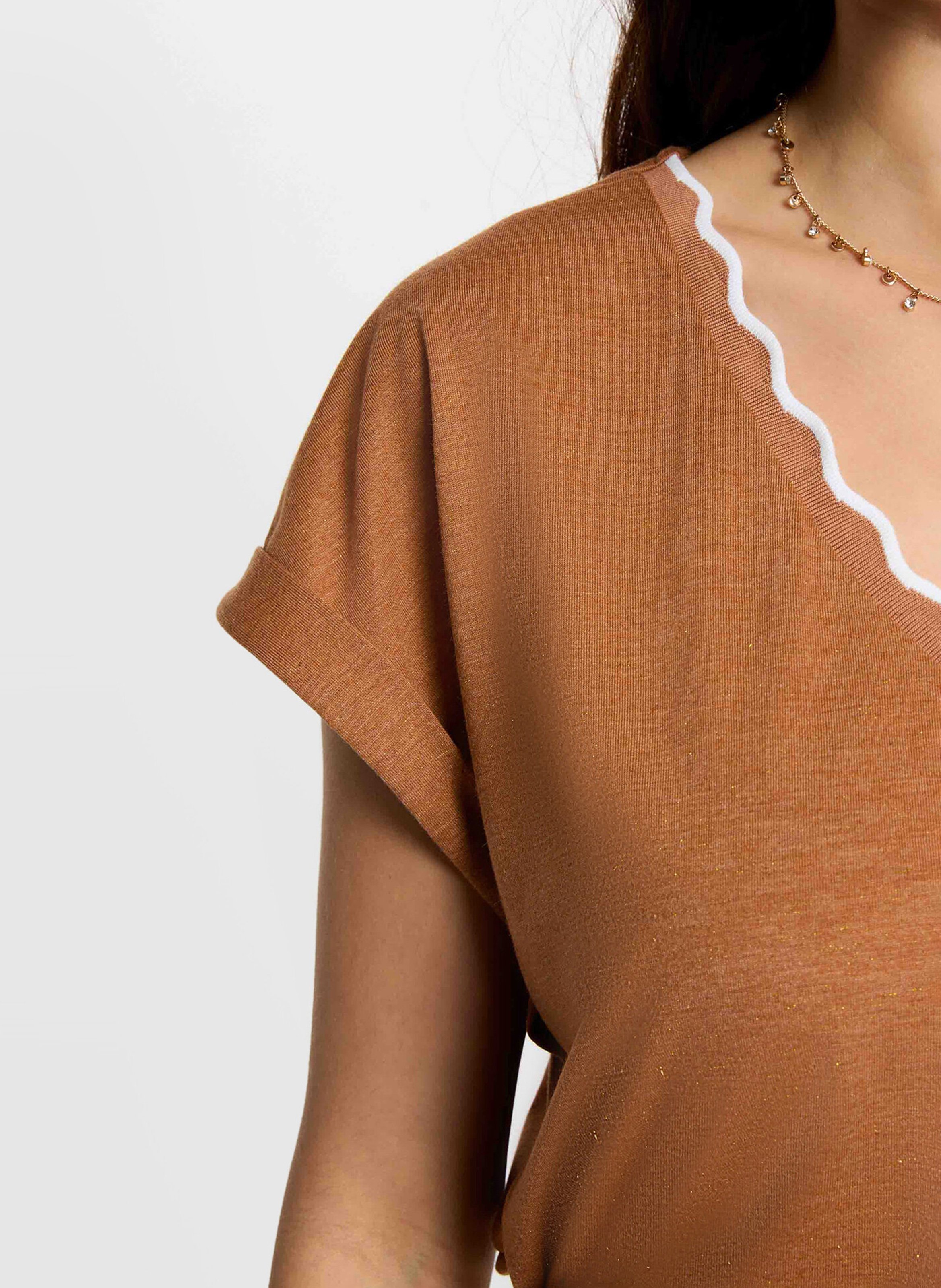 T-shirt met V-hals in effen recht model MORGAN Bruin