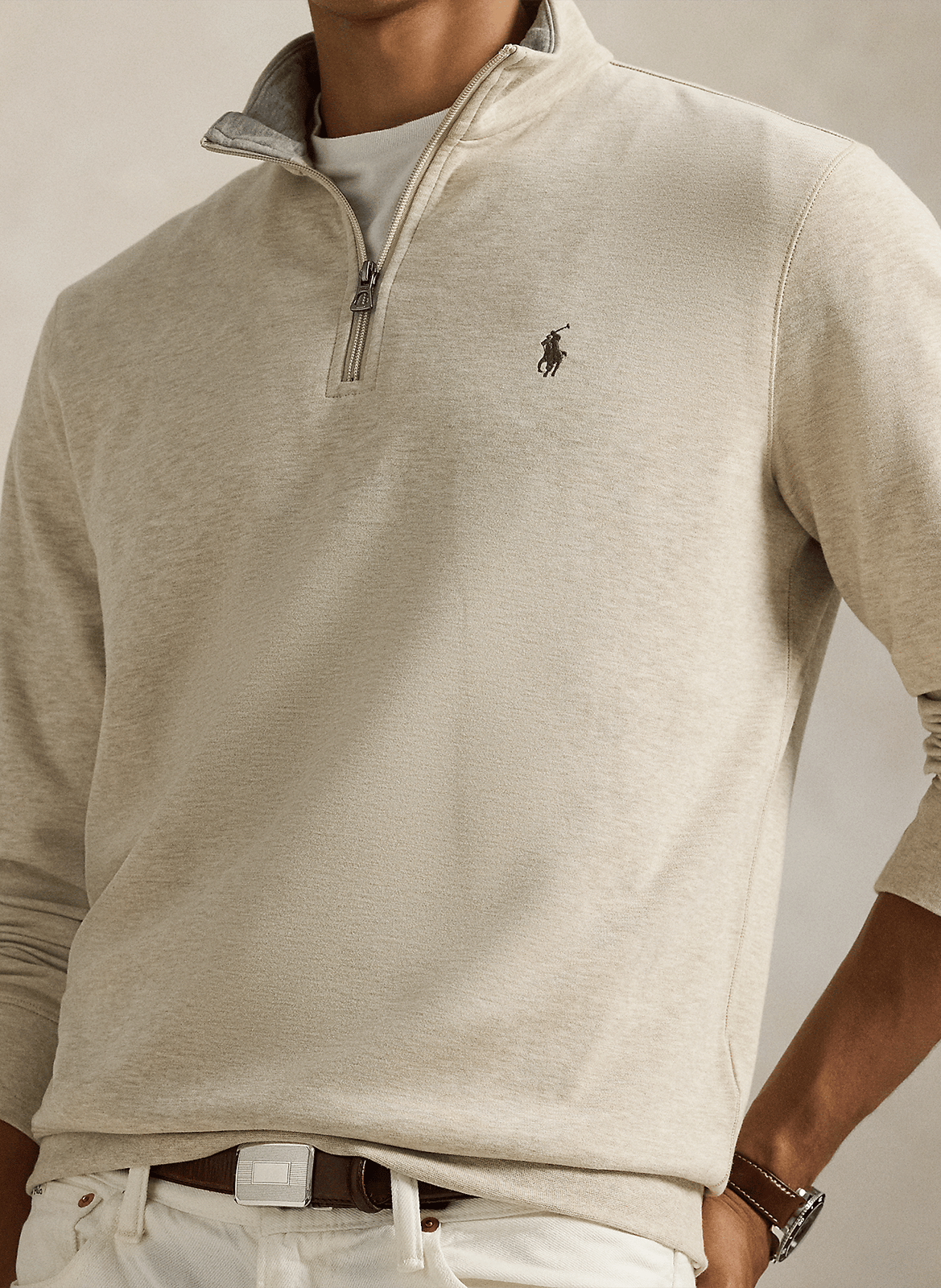 Pullover aus Baumwoll-Mix mit Reißverschluss-Kragen POLO RALPH LAUREN Beige