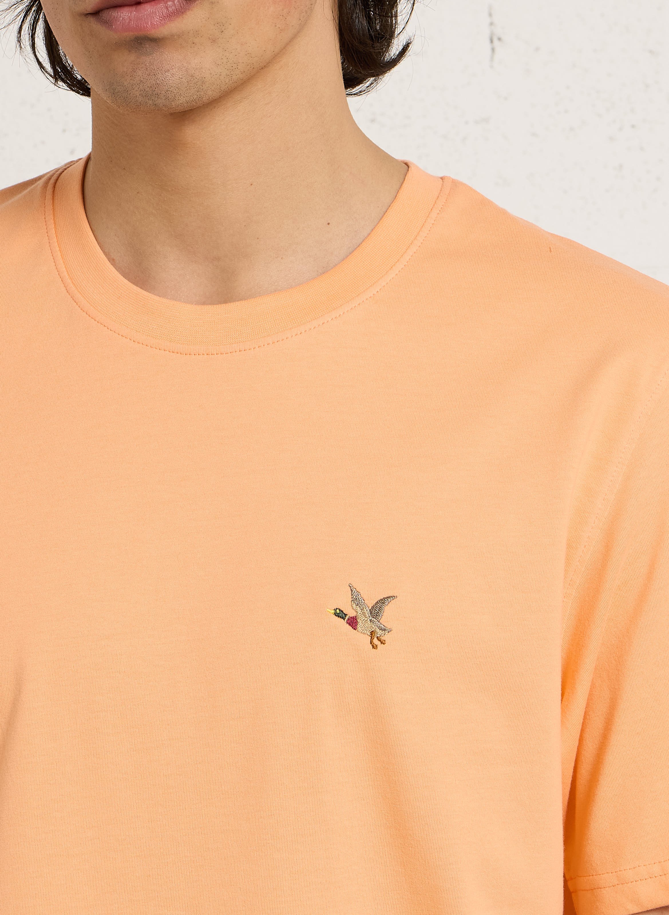 Gerader Rundhalsausschnitt T-Shirt in einfarbig mit gesticktem Logo. CHEVIGNON Orange