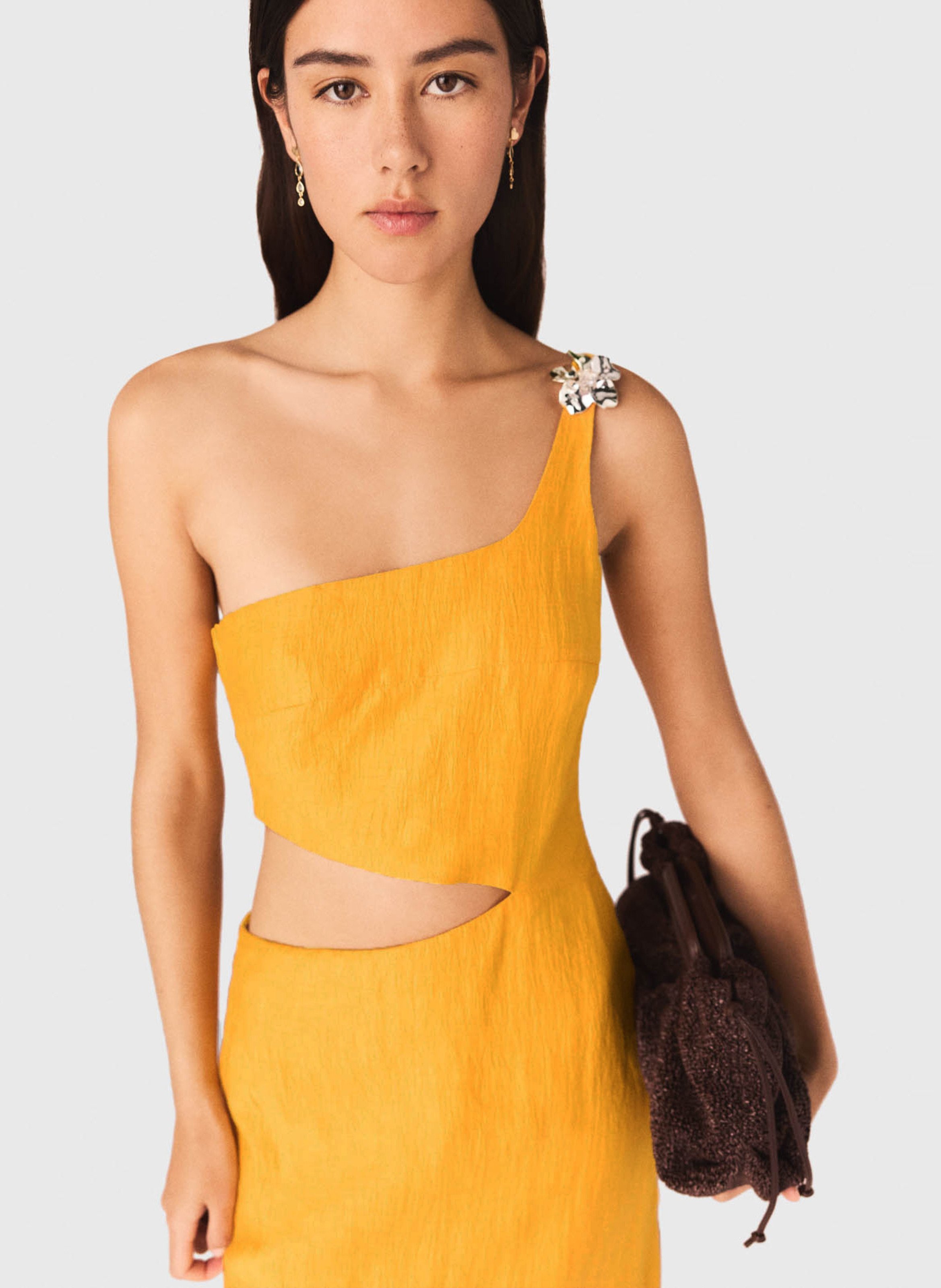 Robe longue unie en lin mélangé MAJE Orange