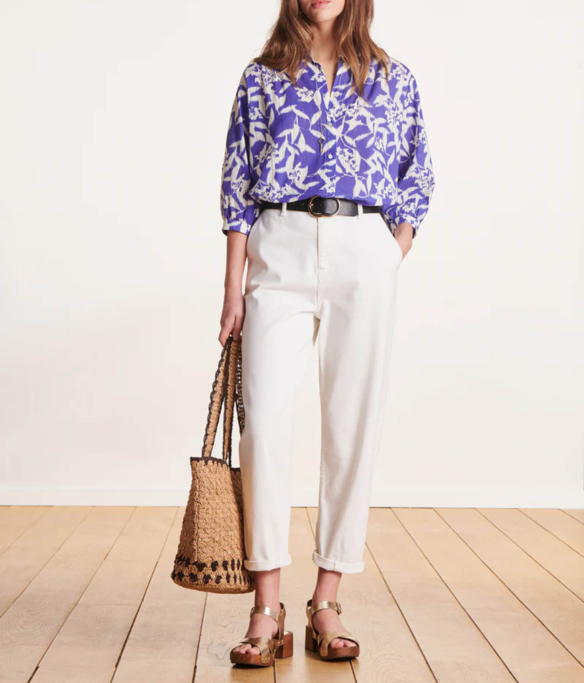 High Waist Mom Jeans aus Bio-Baumwoll-Mix LA FEE MARABOUTEE Weiss