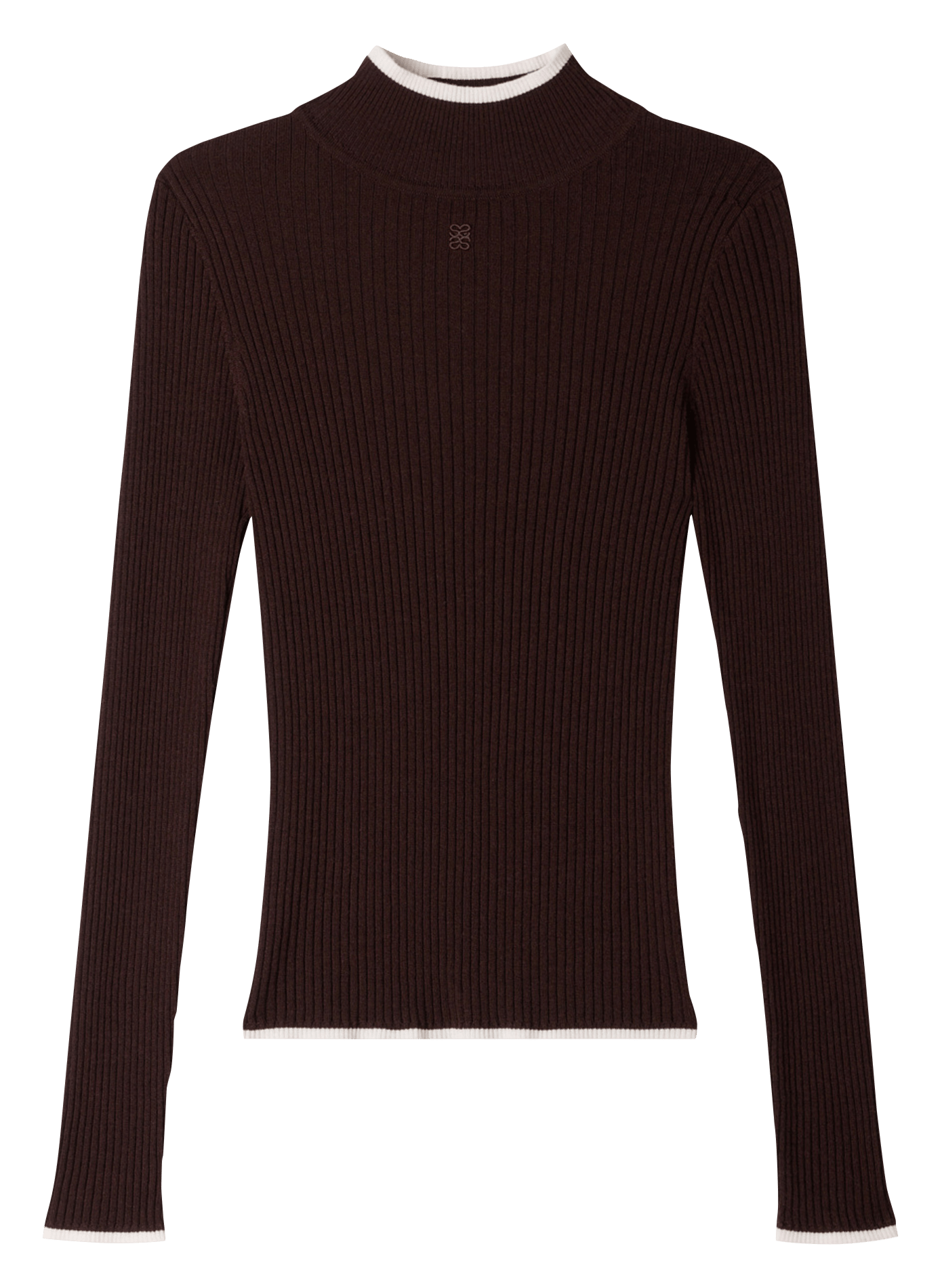 Pull col rond ajusté en laine et soie SANDRO Marron