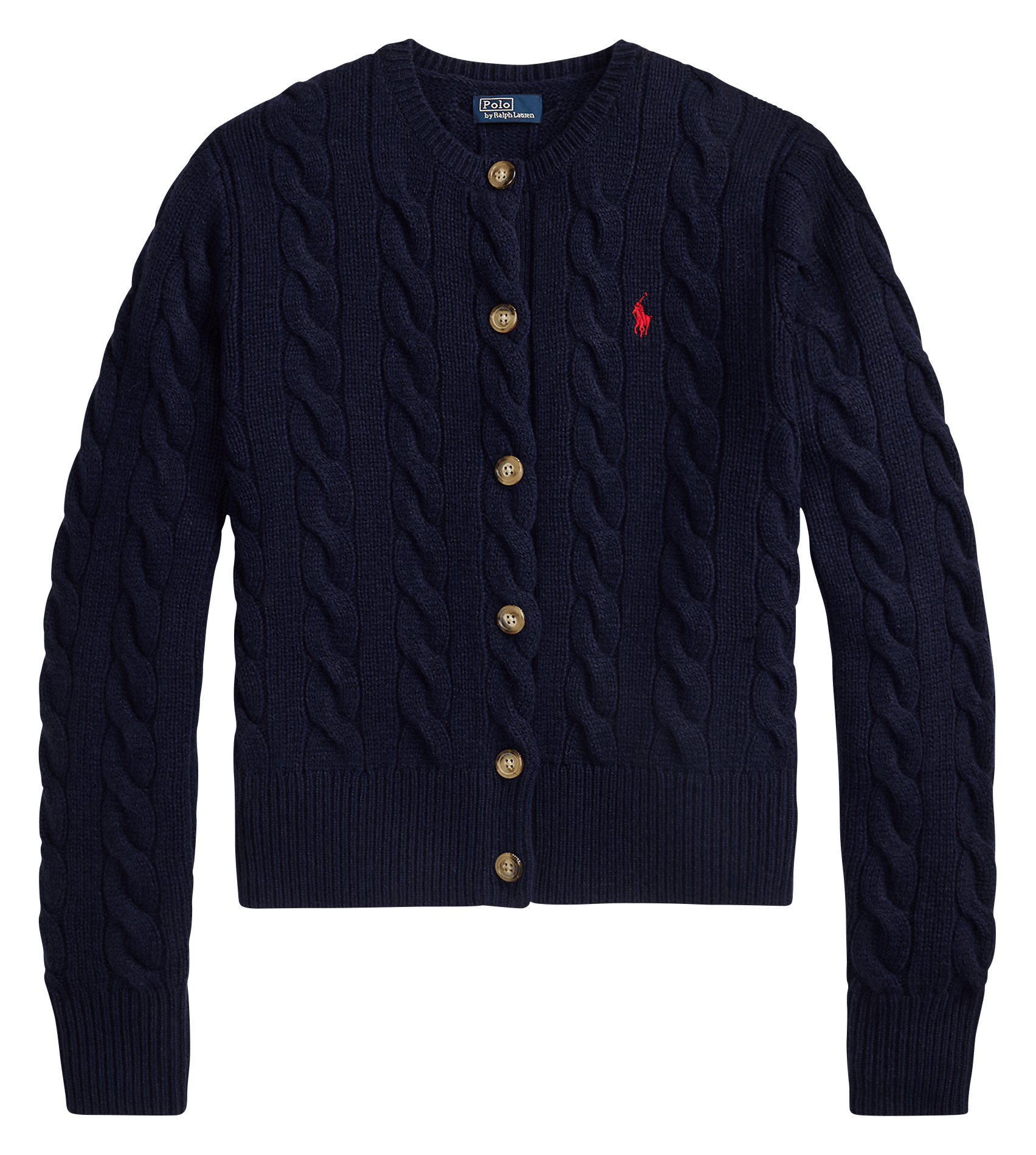 Round-neck mixed-knit cardigan  Hunter navy