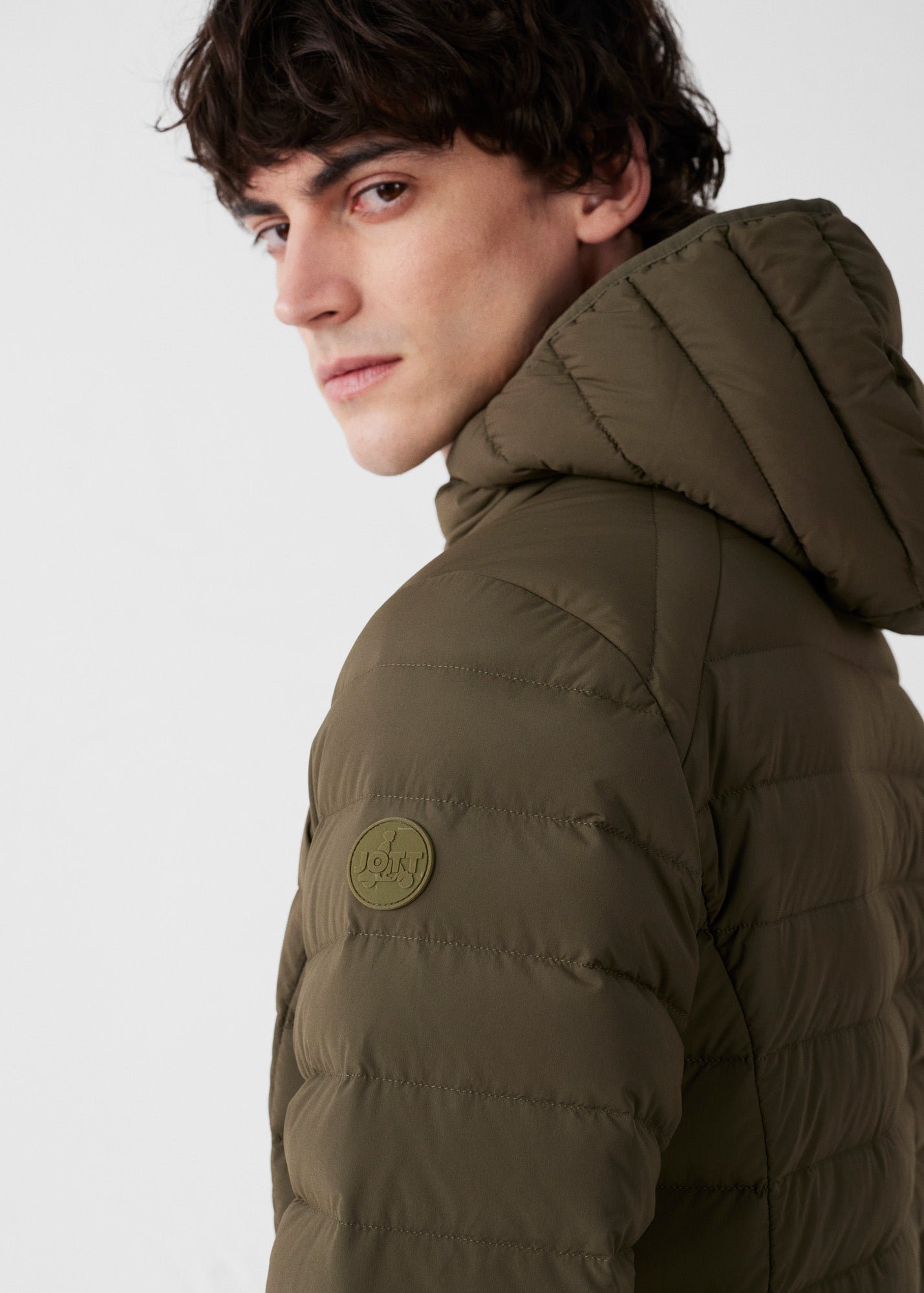 Frantz lightweight stretch hooded down jacket JOTT Green