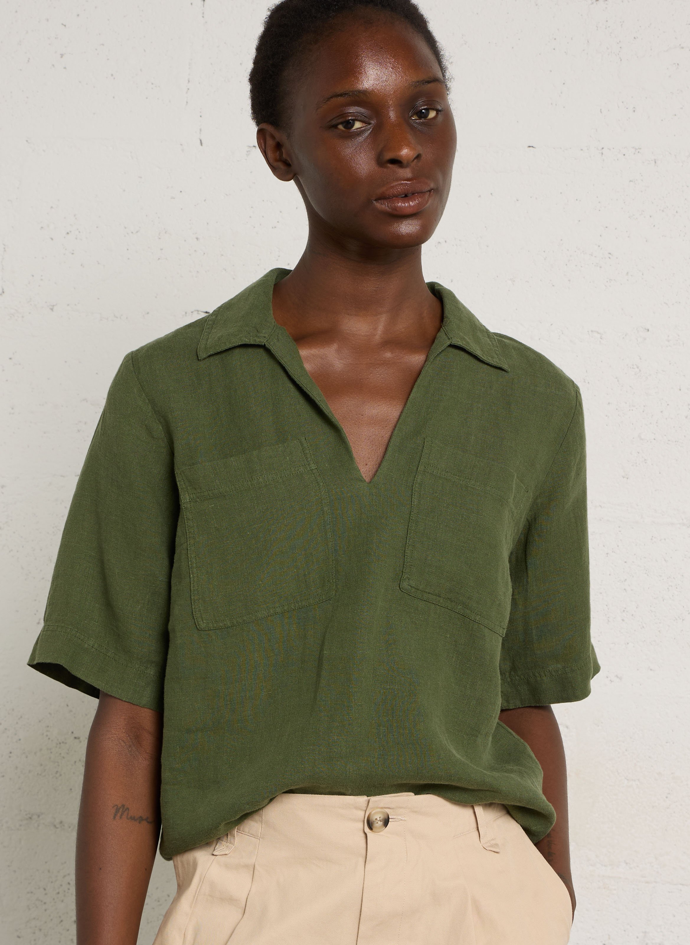 Blouse met overhemdkraag van linnen MAISON 123