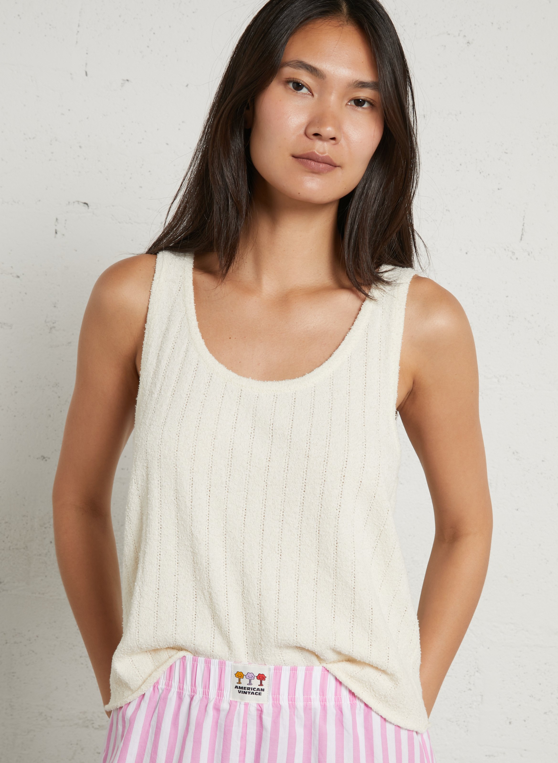 Gerader Tanktop aus fantasievollem Strick AMERICAN VINTAGE Beige