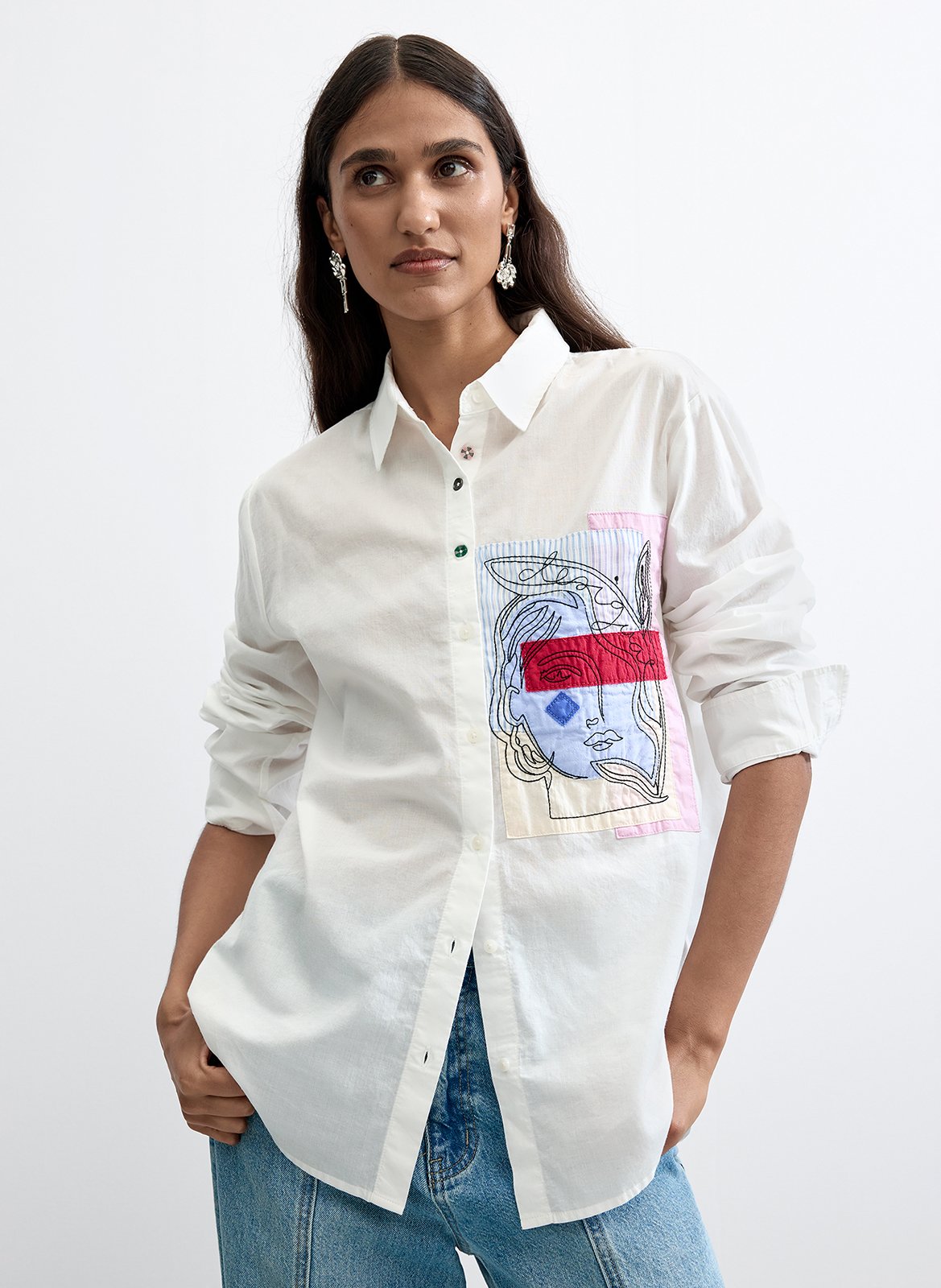 Chemise droite col classique en coton DESIGUAL Blanc
