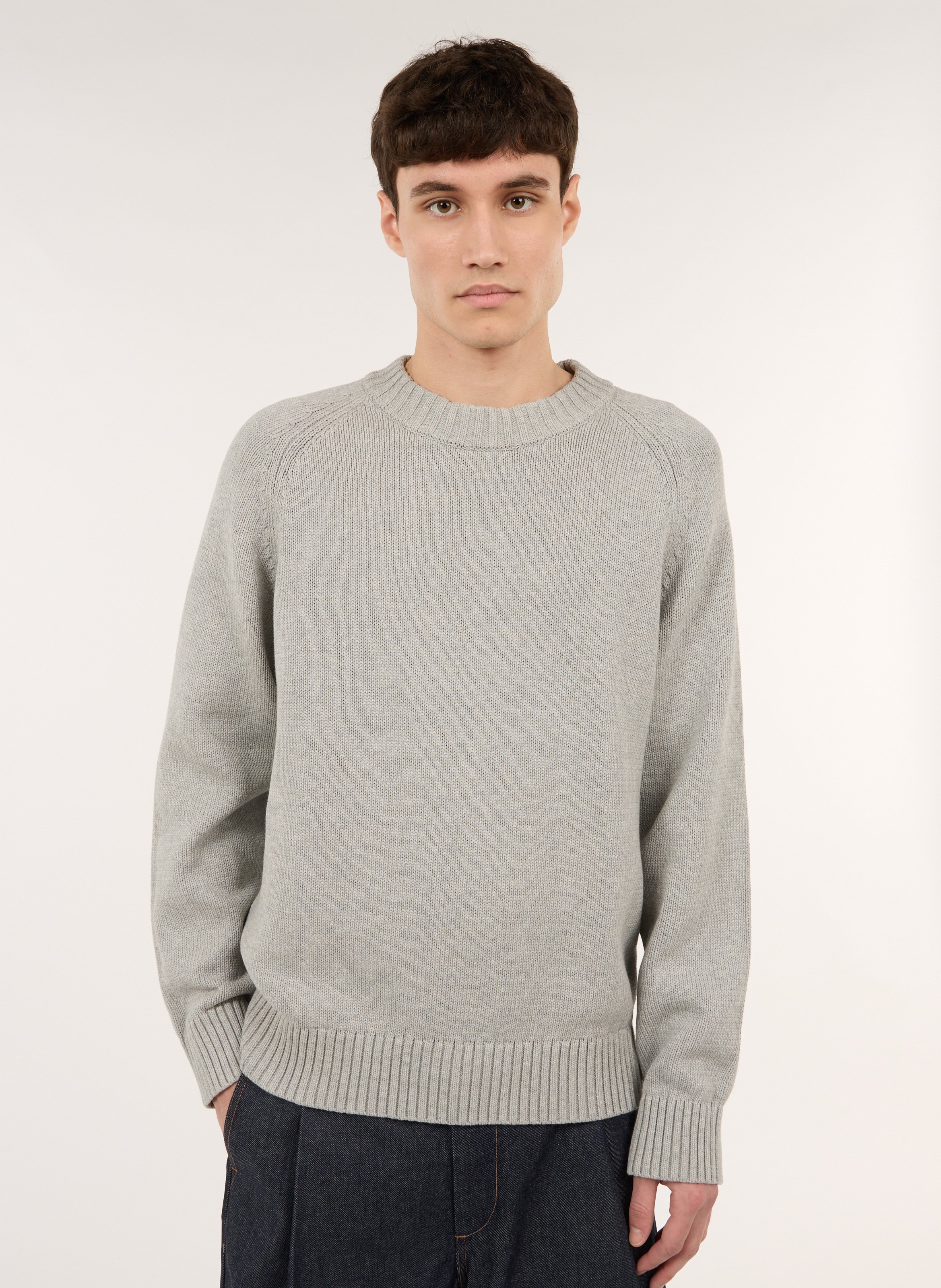 Pull droit col rond en coton SAISON 1865 Gris