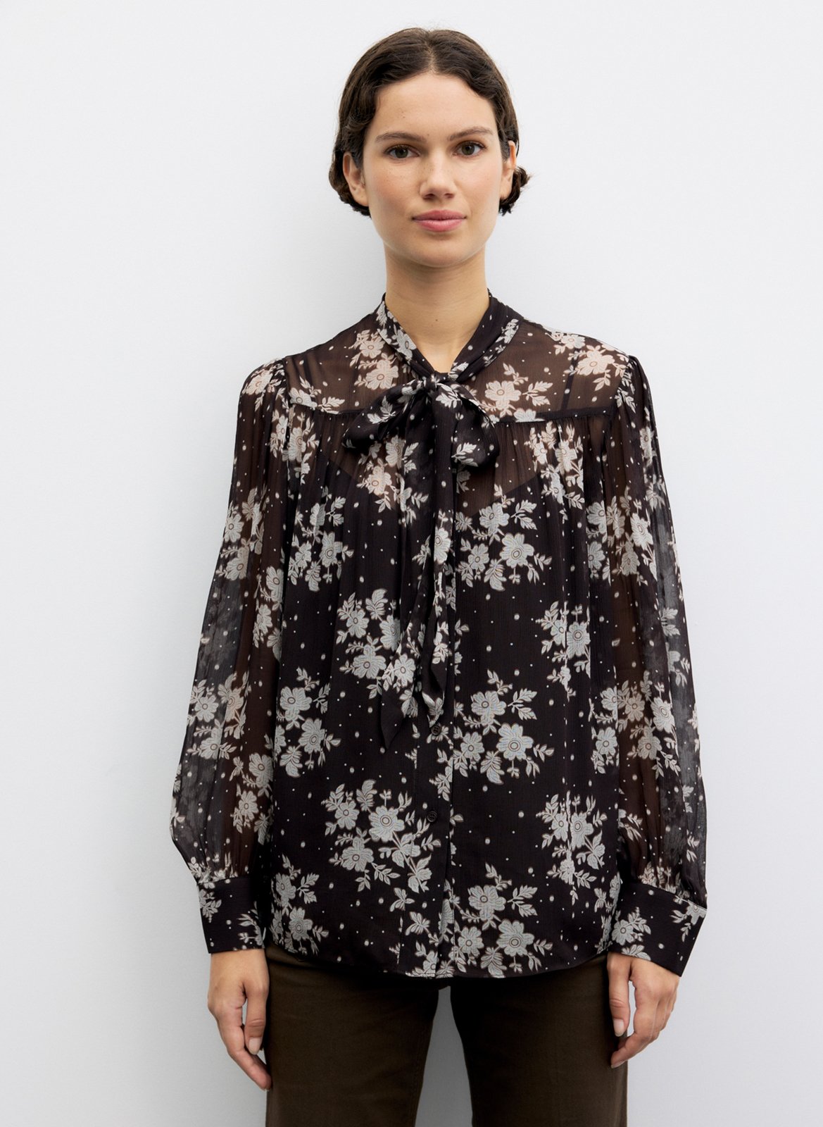 Chemise ample col lavallière GERARD DAREL Marron