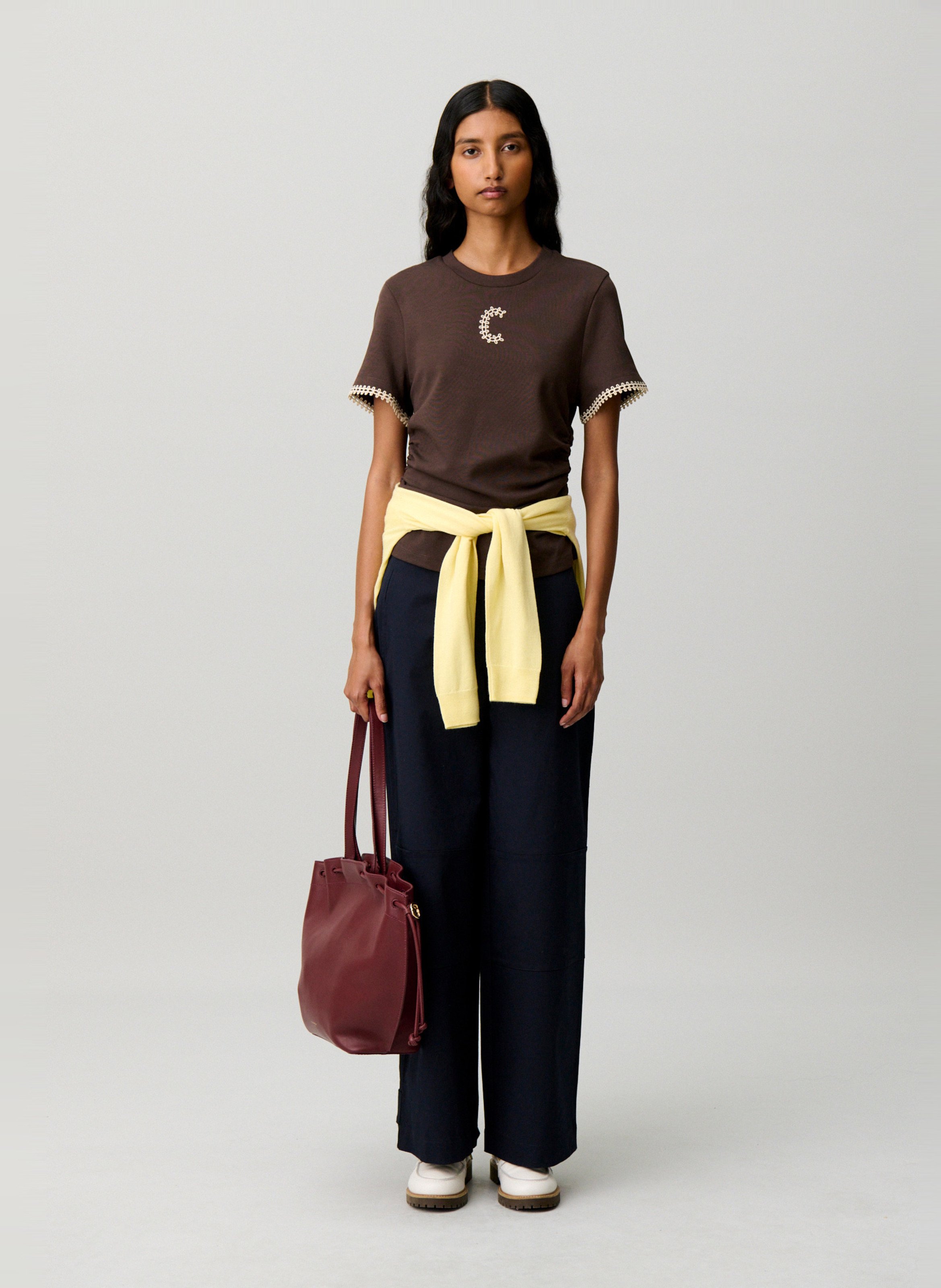 Tee-shirt droit col rond brodé CLAUDIE PIERLOT Marron