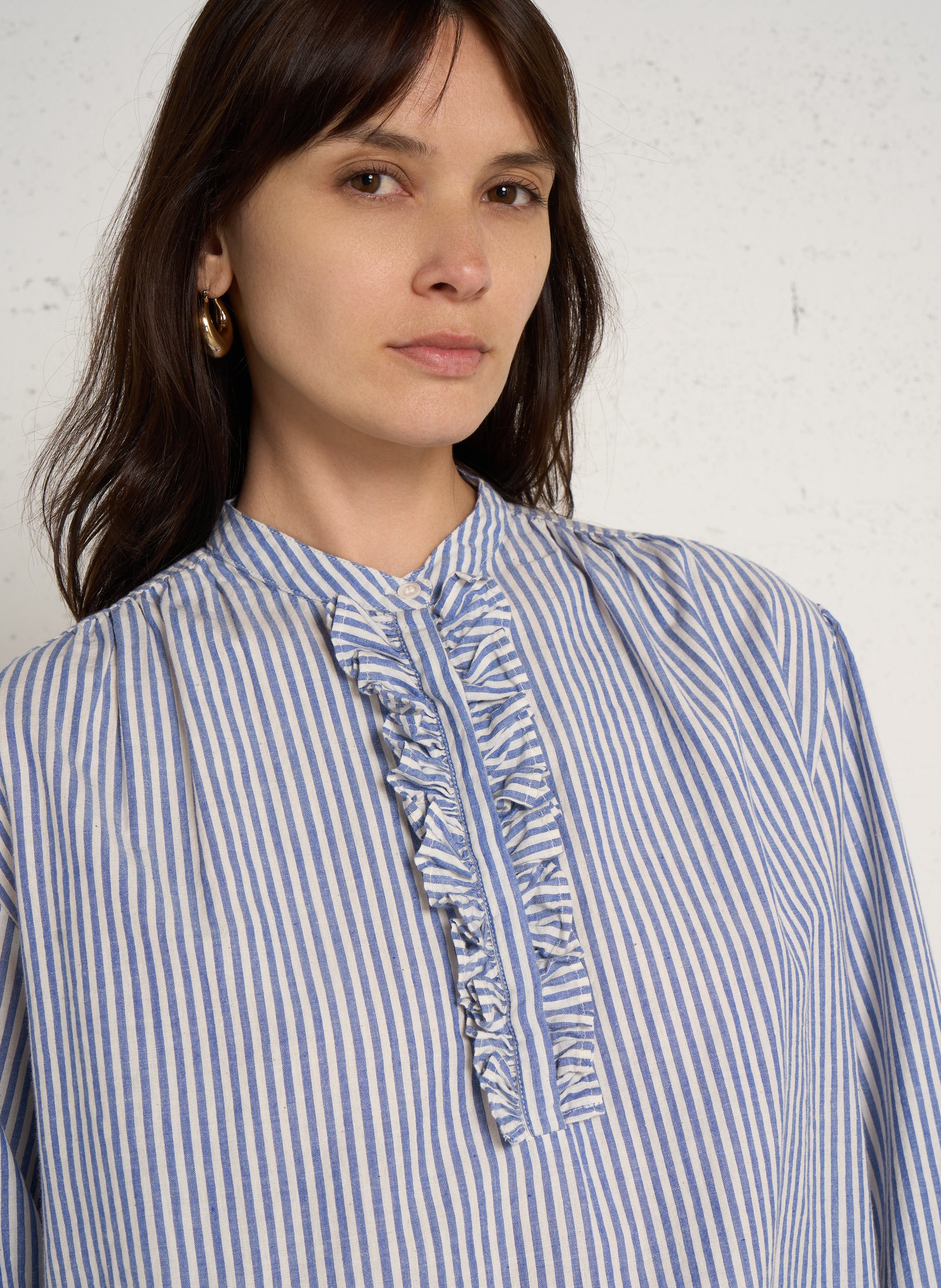 Baumwollbluse mit Rundhalskragen FEEKA Blau