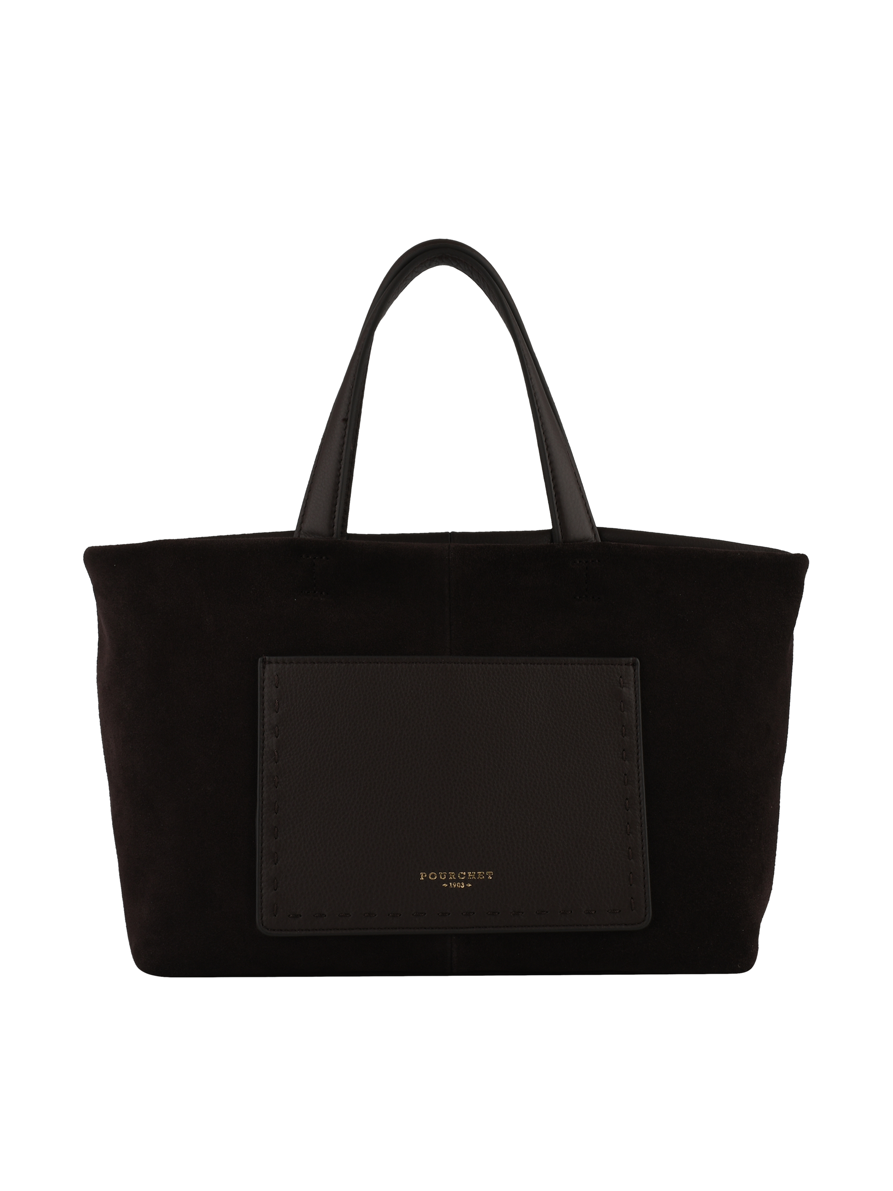 Cowhide suede-style tote bag POURCHET Brown