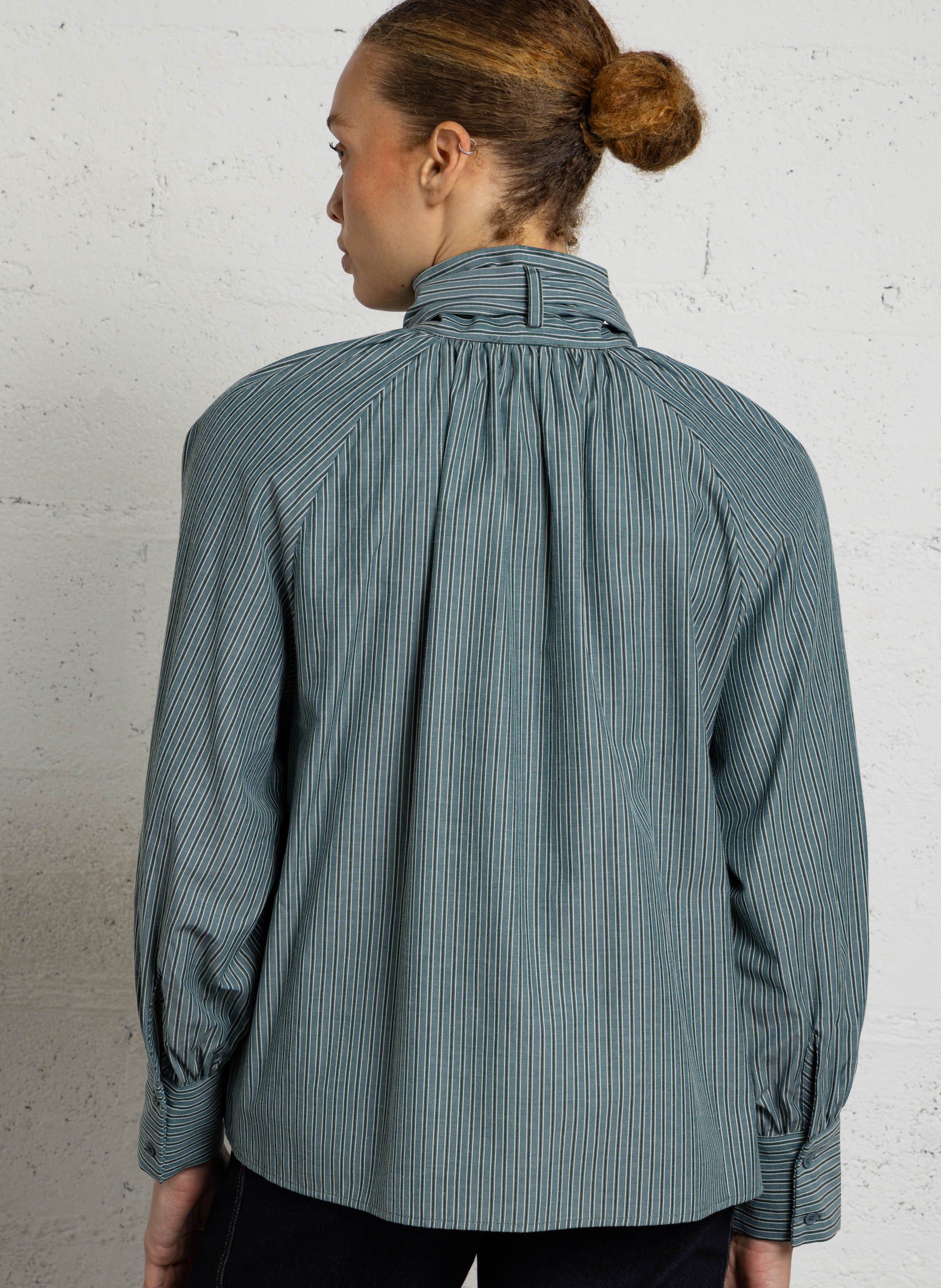 Chemise col lavallière en coton mélangé SEE U SOON Vert