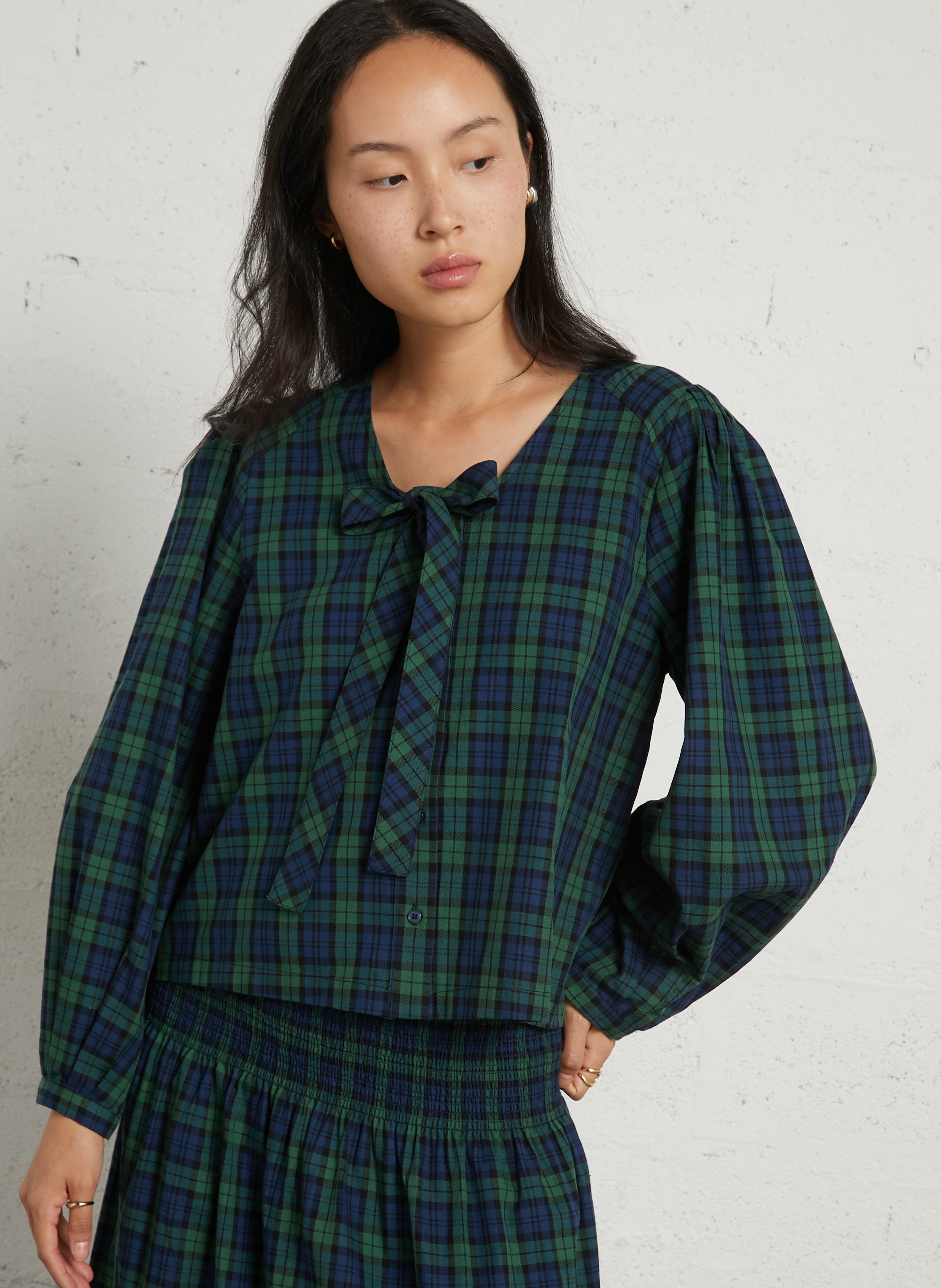 Cotton blouse with lavallière collar THE TINY BIG SISTER Blue
