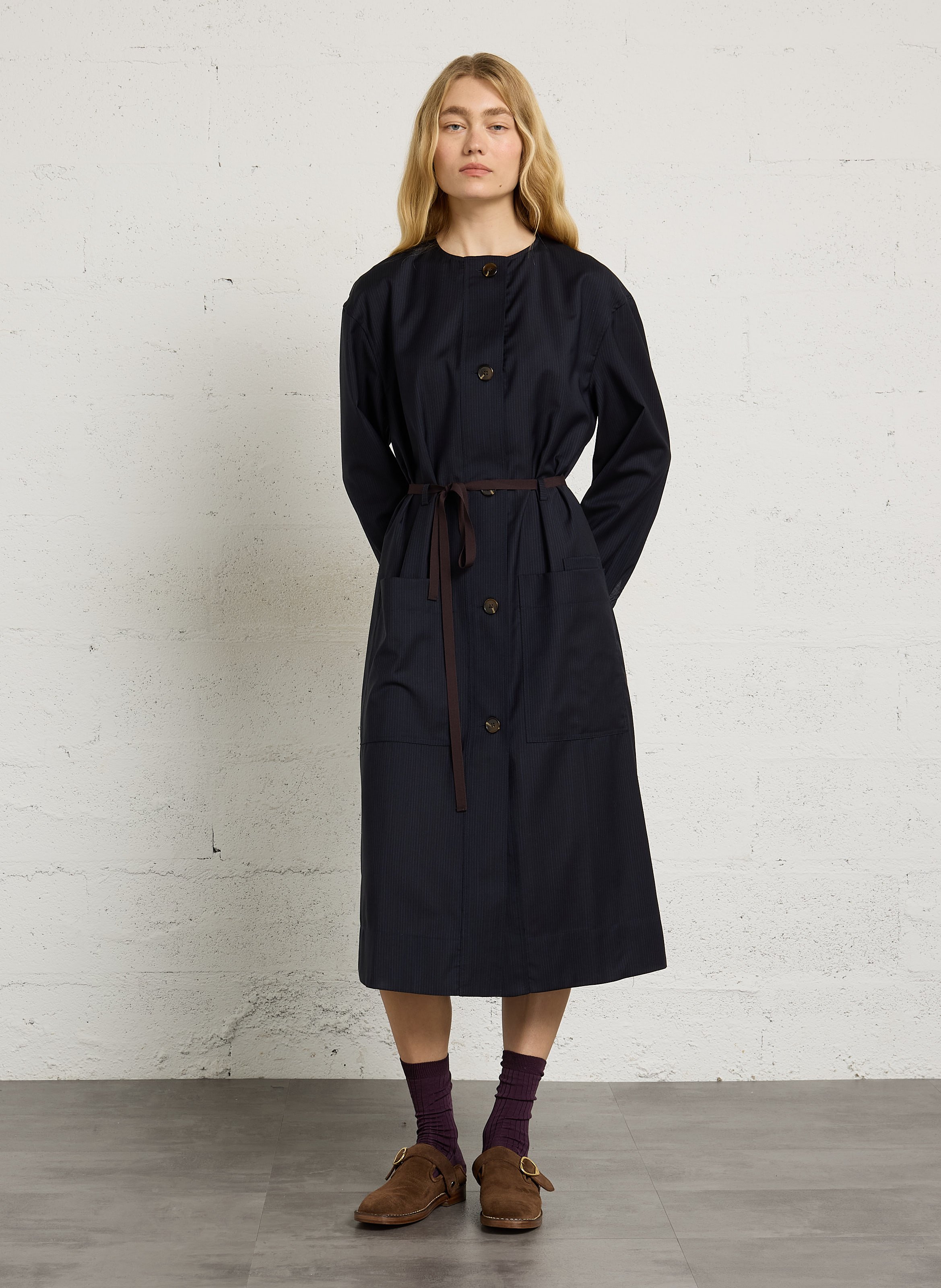 Robe midi col rond en laine SOEUR Bleu
