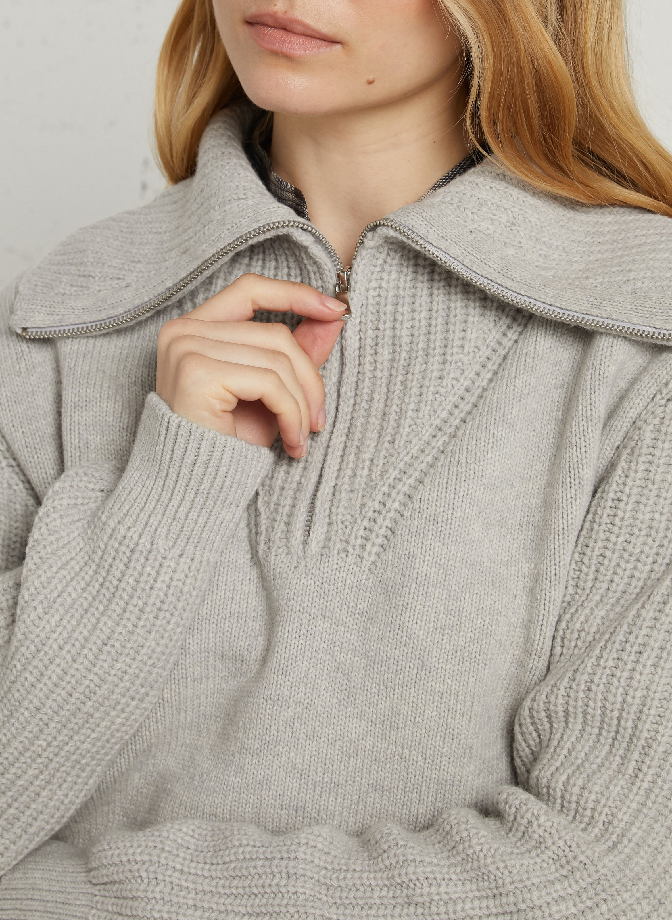 Solid colored wool trucker collar sweater THINKING MU Silver