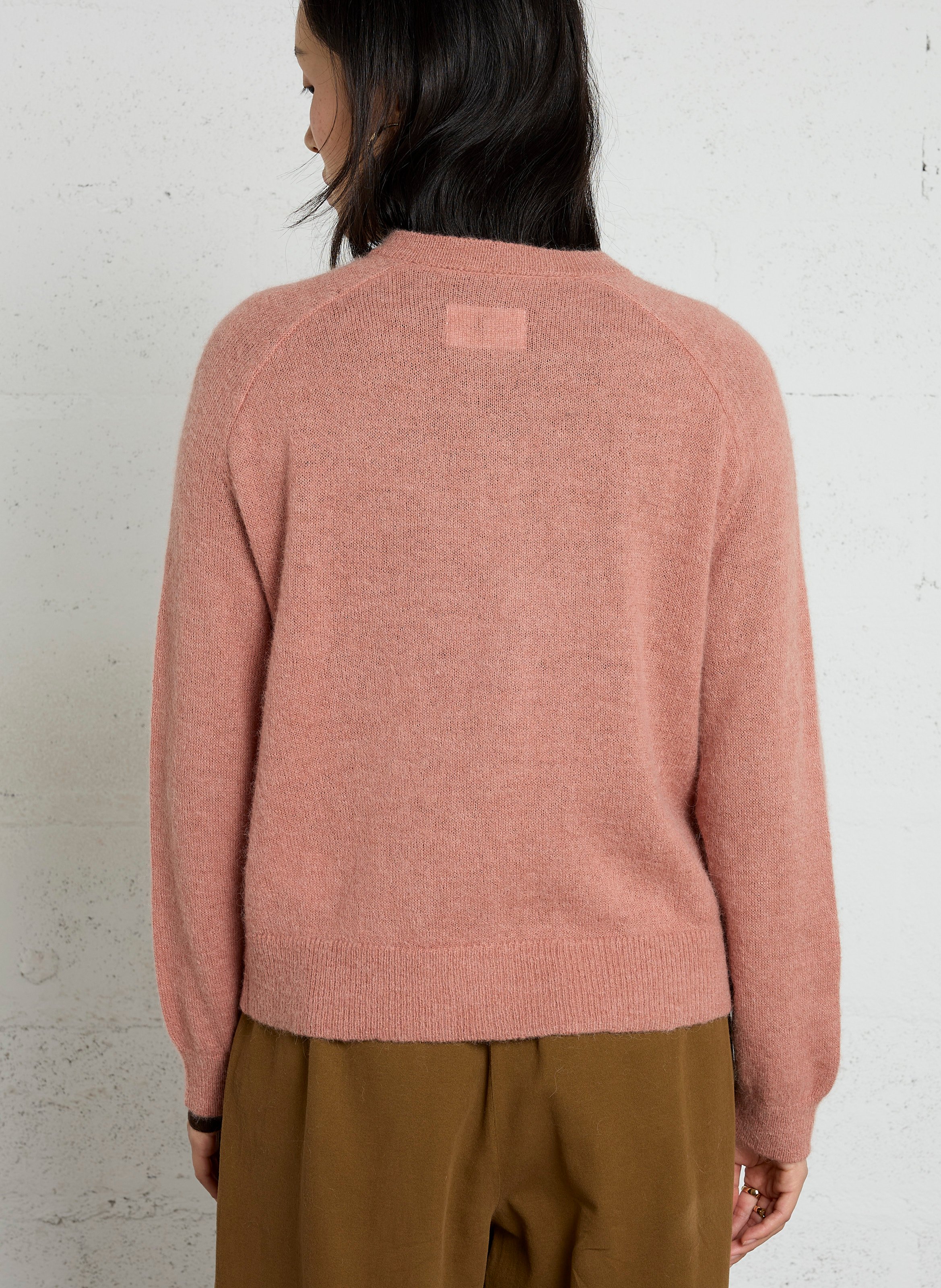 Straight crew-neck cardigan in baby alpaca and silk DES PETITS HAUTS Pink