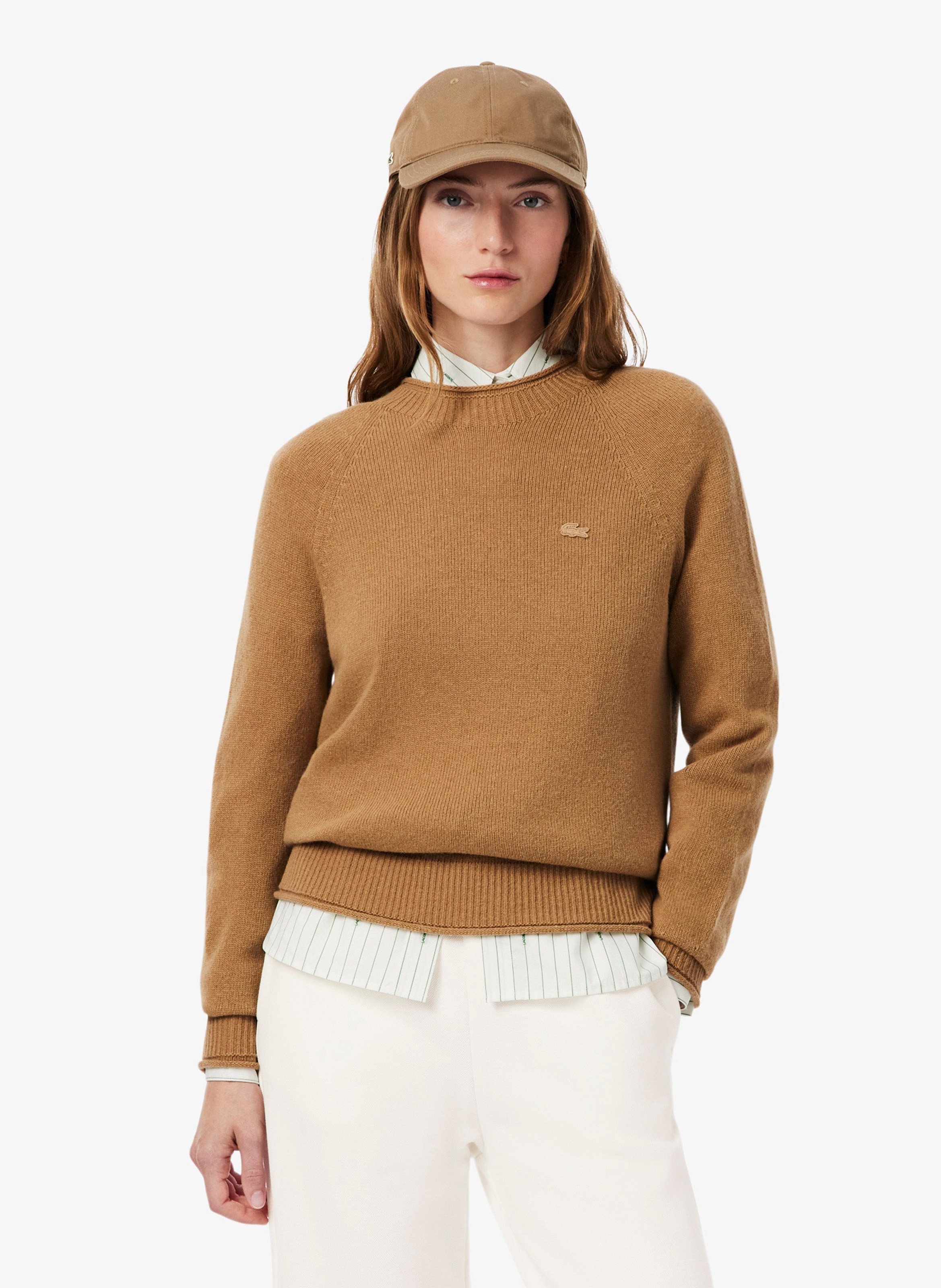 Rechte, wollen trui met ronde hals LACOSTE Bruin