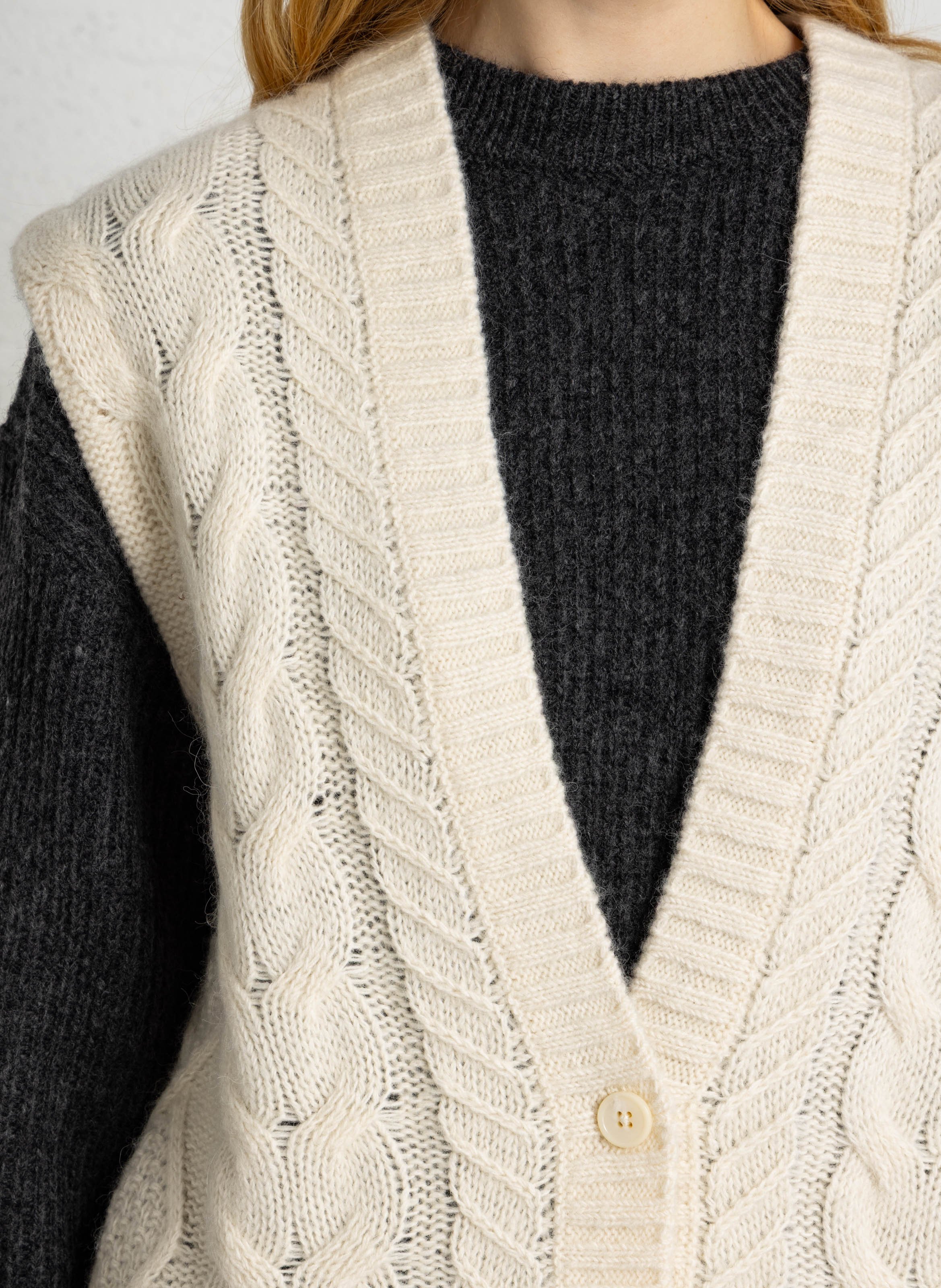 Gilet sans manches droit en laine et coton DES PETITS HAUTS Beige