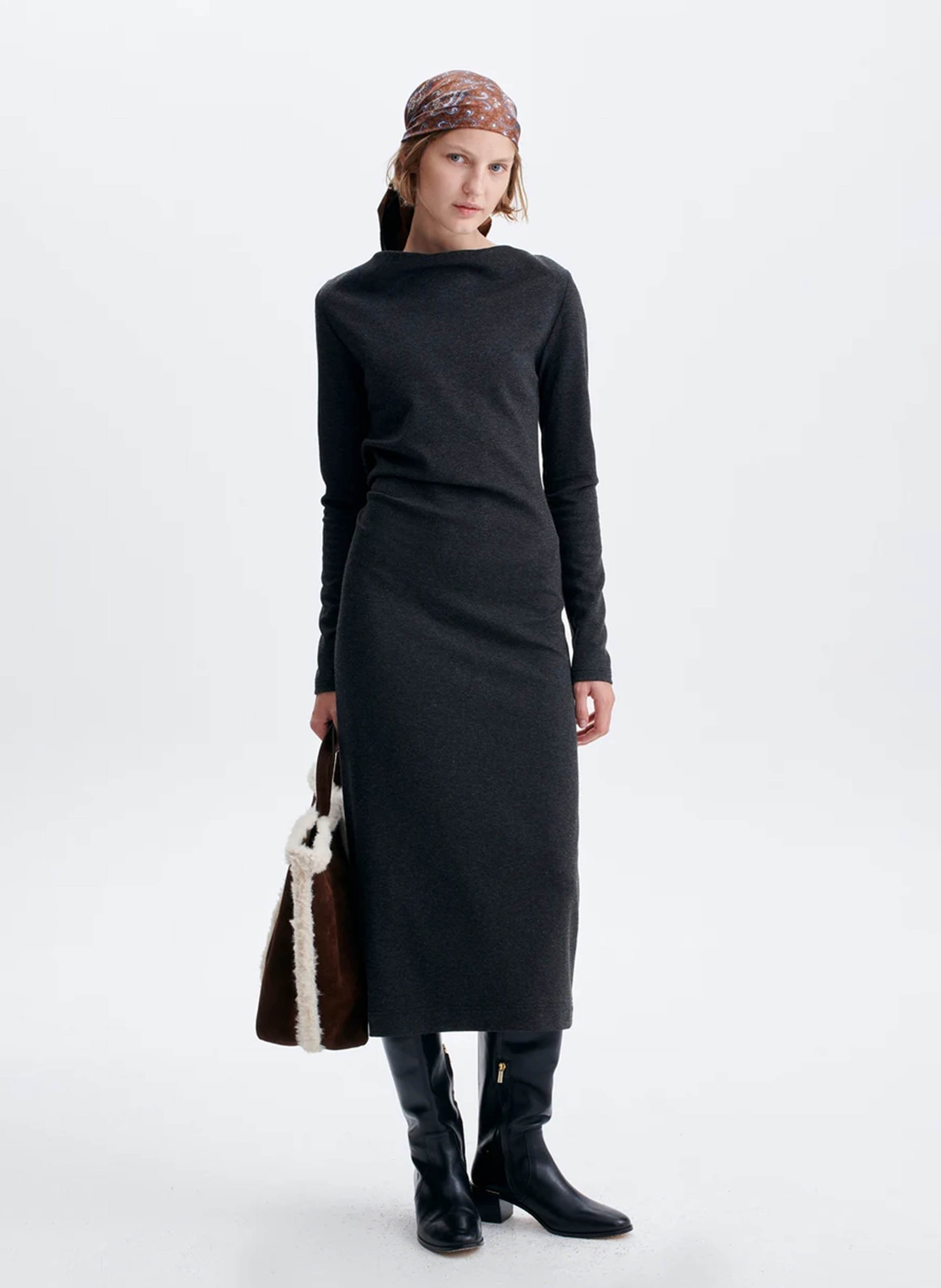Boat-neck midi dress VANESSA BRUNO Grey