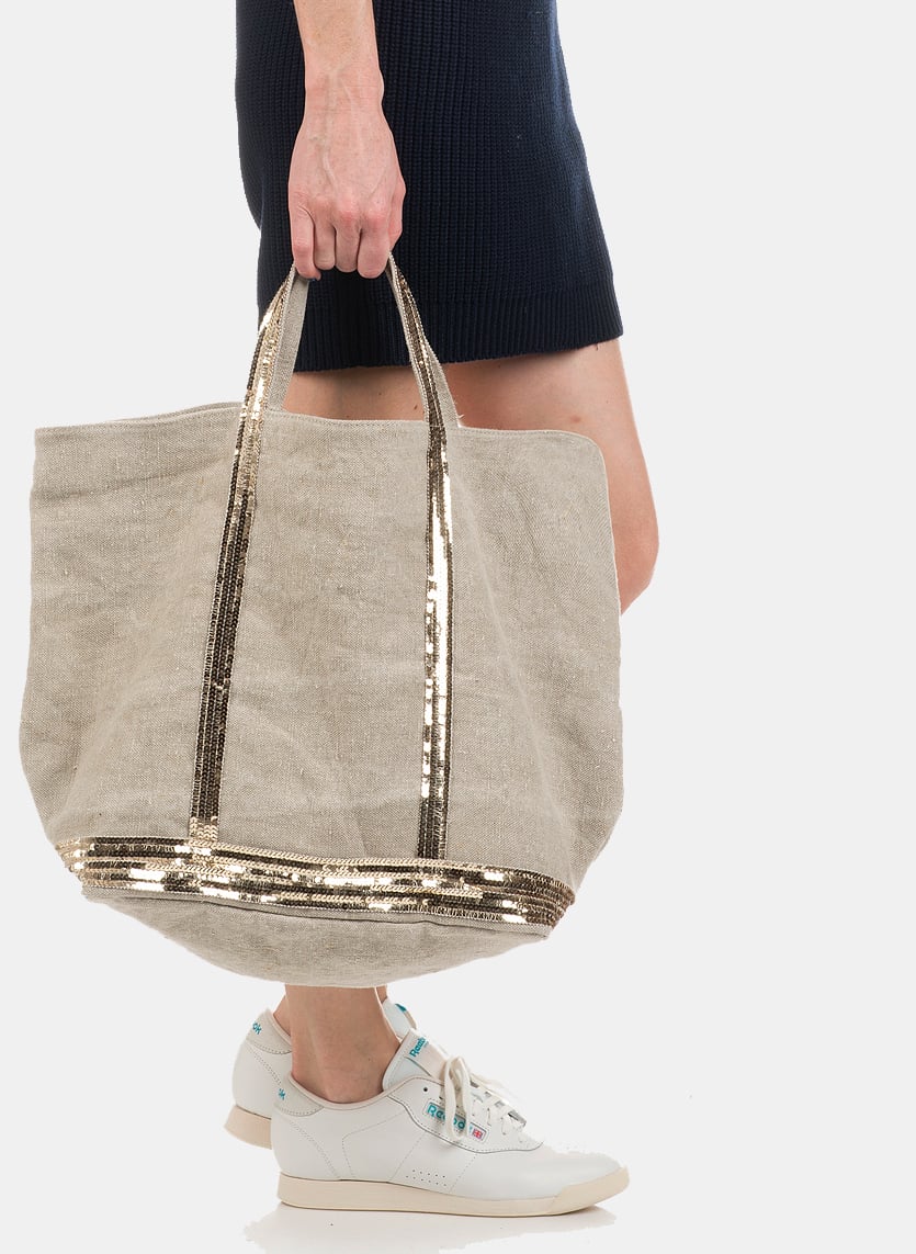 Großer Leinen-Shopper mit Paillettenstickerei VANESSA BRUNO Beige
