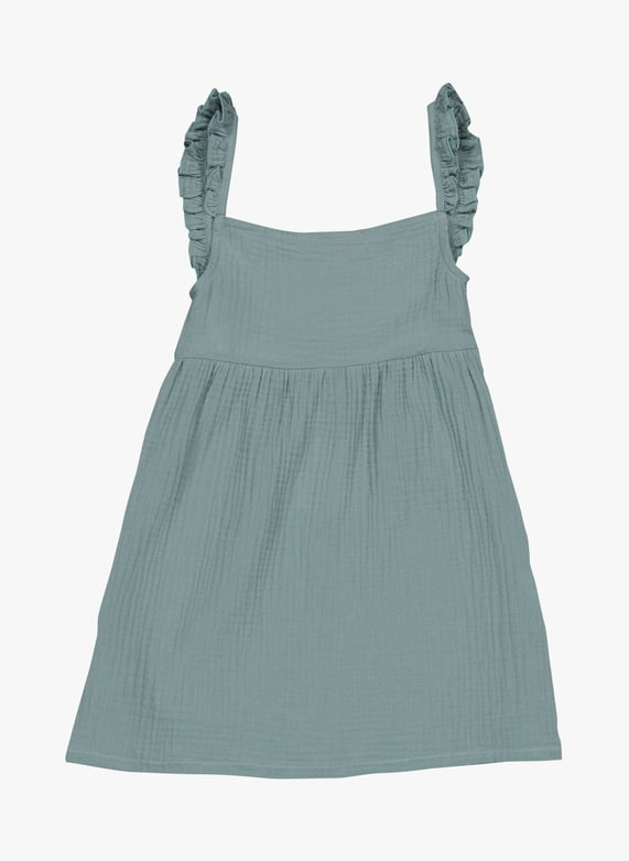 Short organic cotton gauze dress Smoke blue Petite lucette Child
