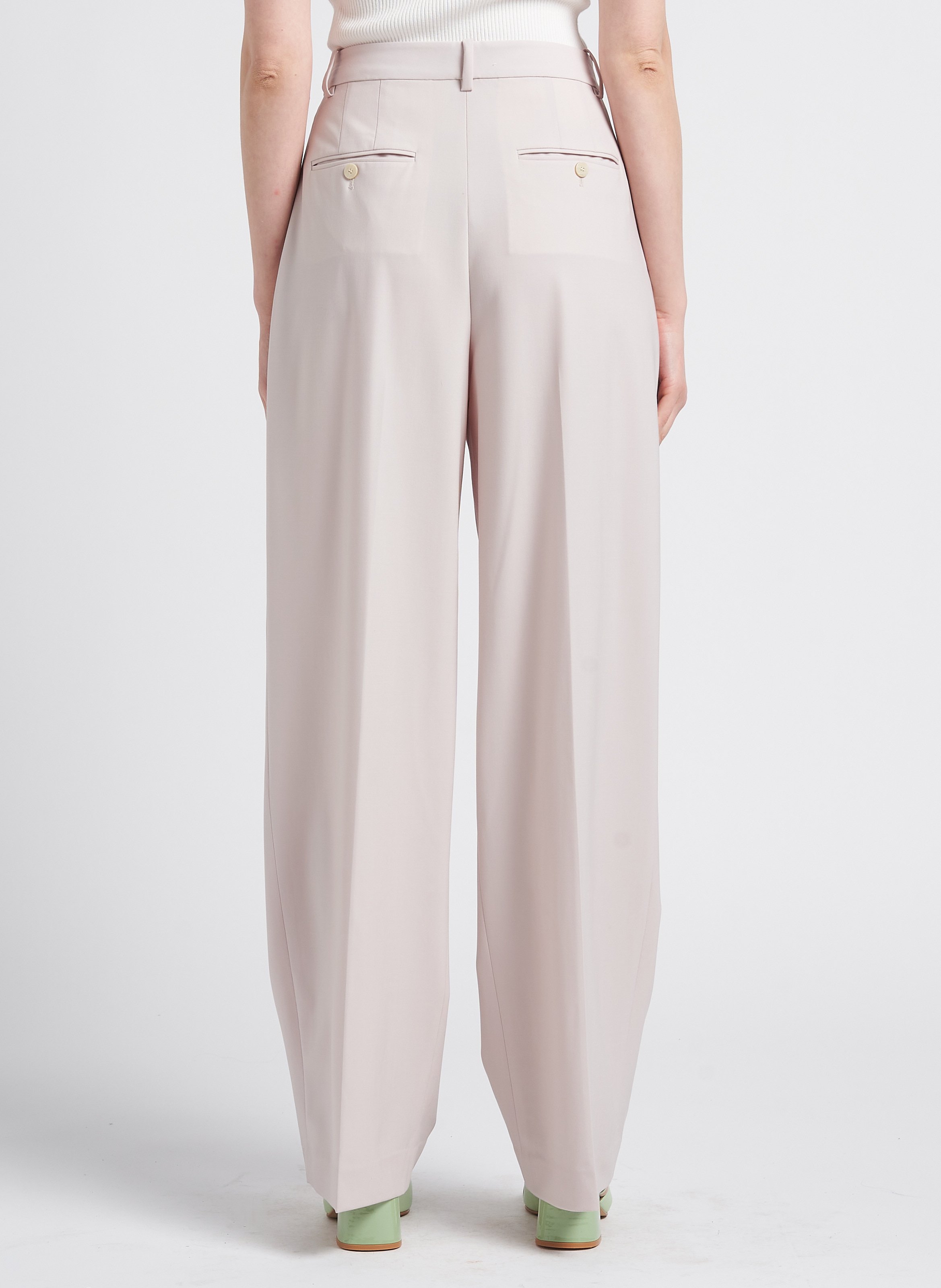 Pantalón ancho de mezcla de lana de talle alto THEORY Beige