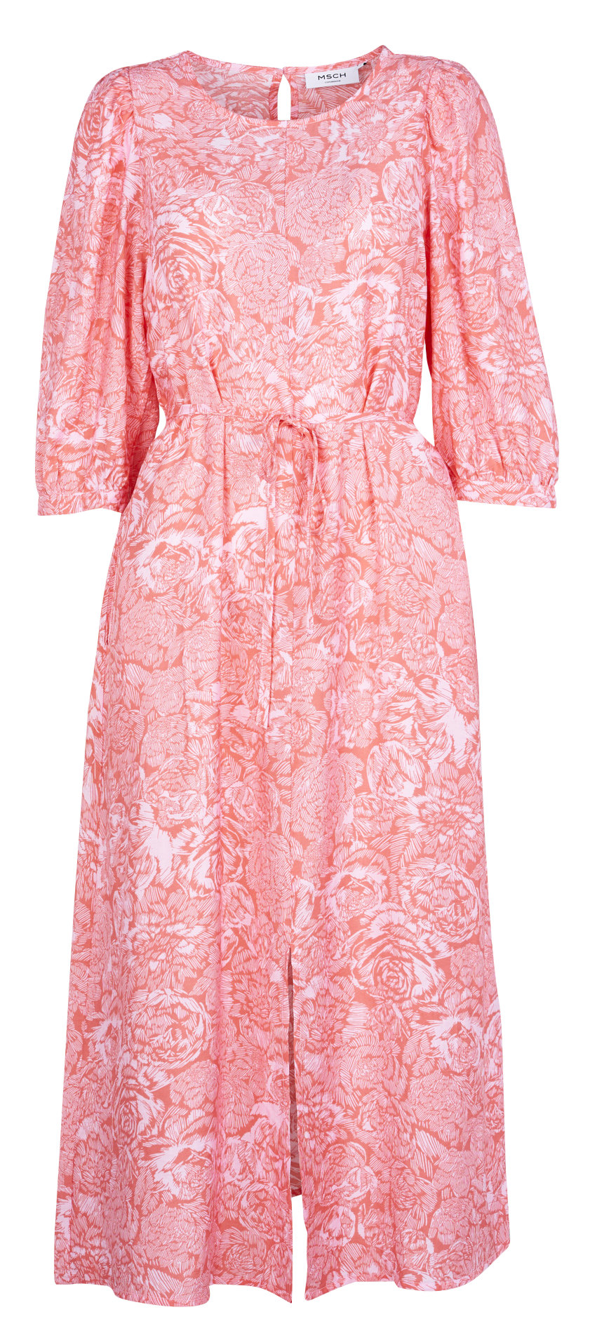 Robe midi col rond à imprimé  MOSS COPENHAGEN Rose