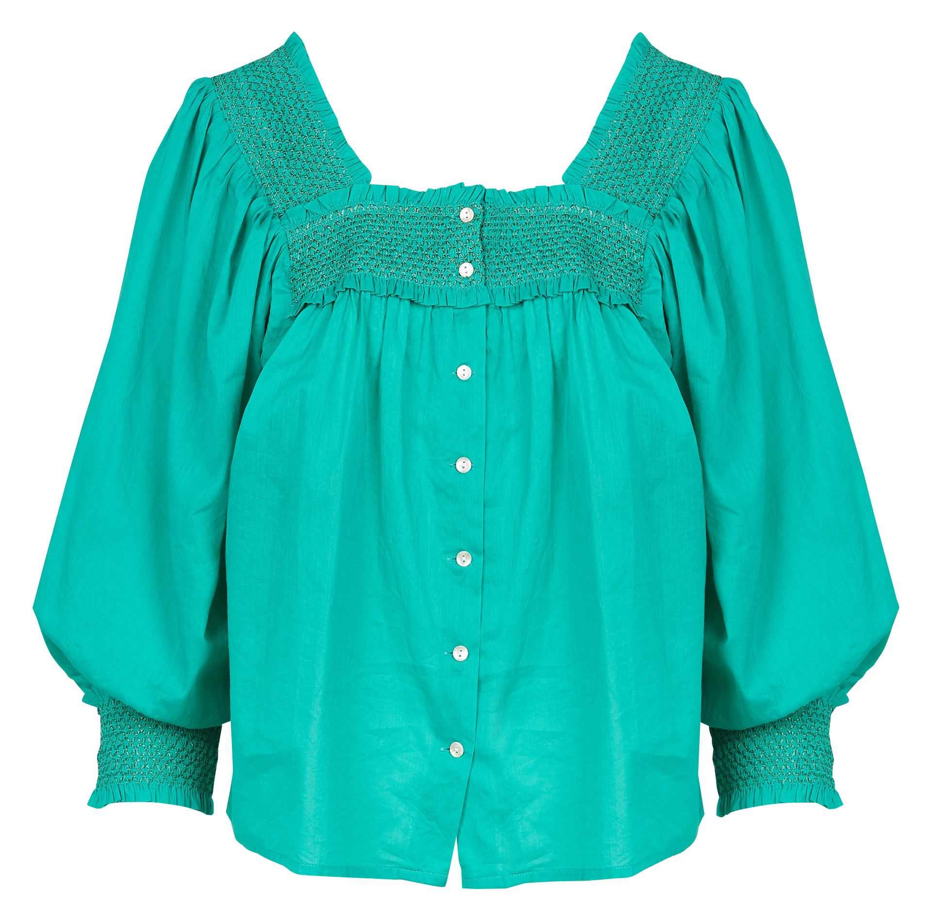 Gesmoktes Baumwoll-Top mit eckigem Ausschnitt ANTIK BATIK Blau