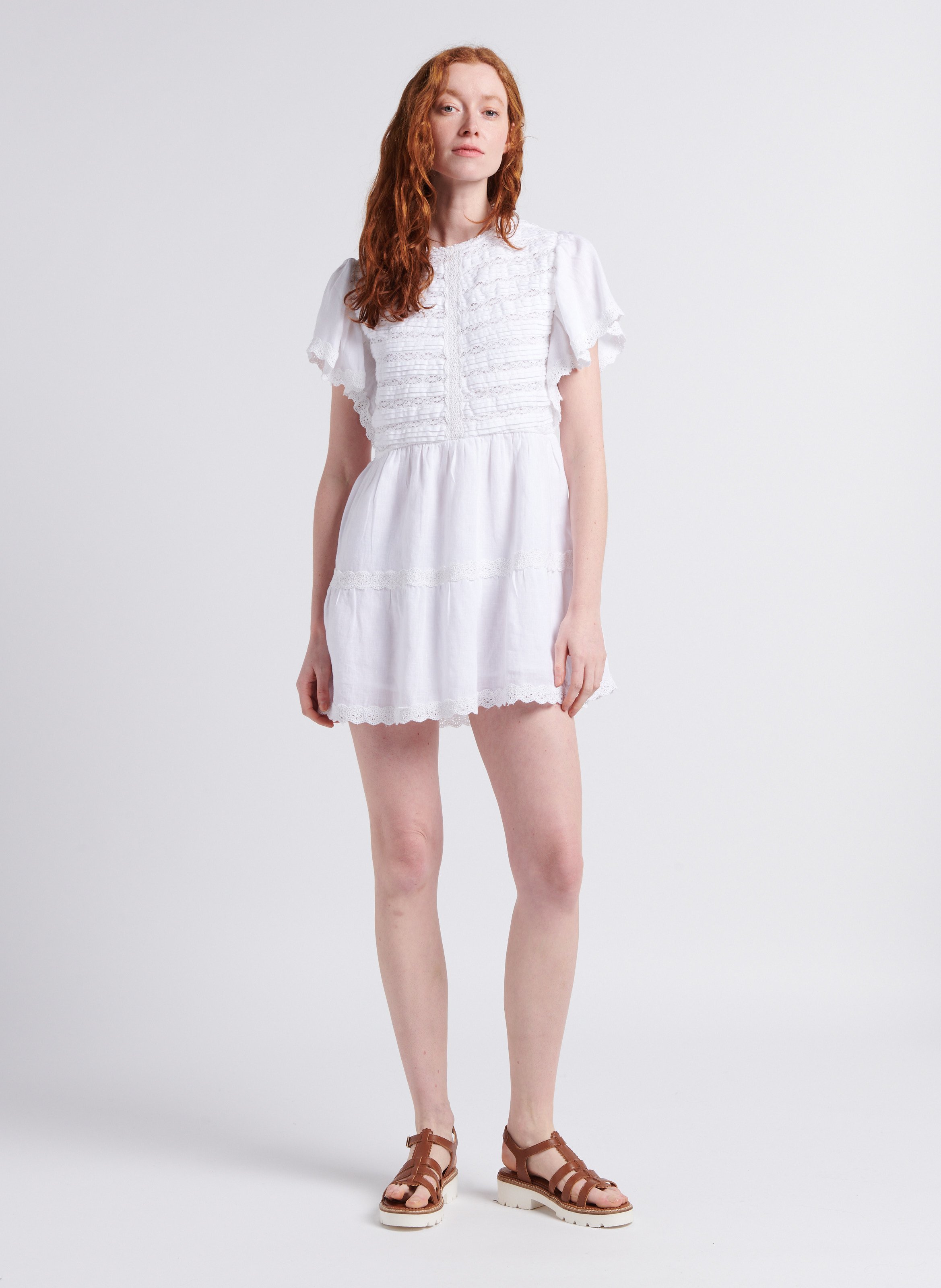 Short straight linen round-neck dress THE NEW SOCIETY White