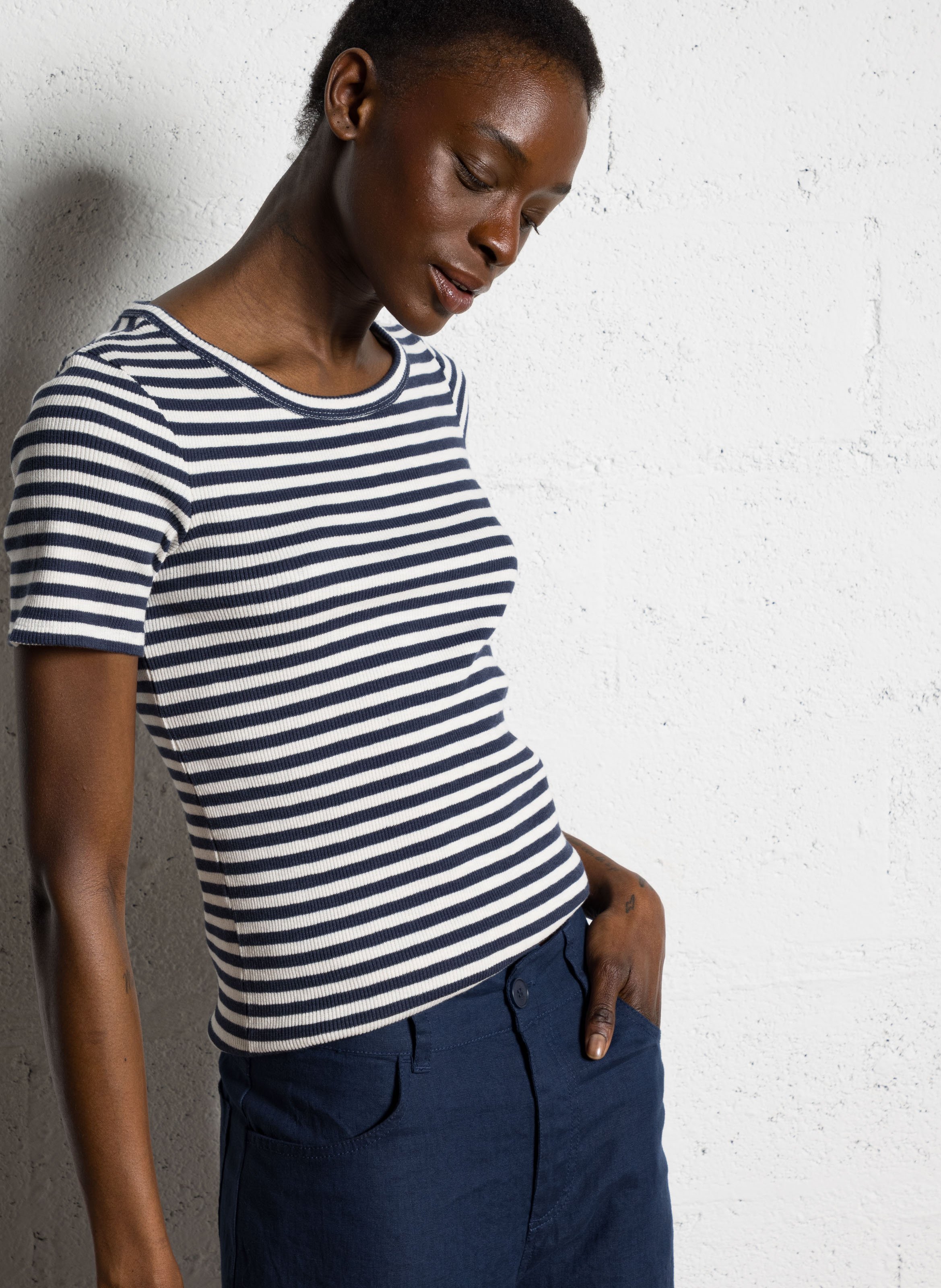 Fitted round-neck cotton-blend T-shirt HARTFORD Blue