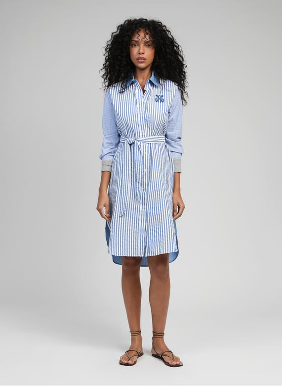 Blue Belt Striped Midi Shirt Dress Blue Belt Striped Midi Shirt Dress
