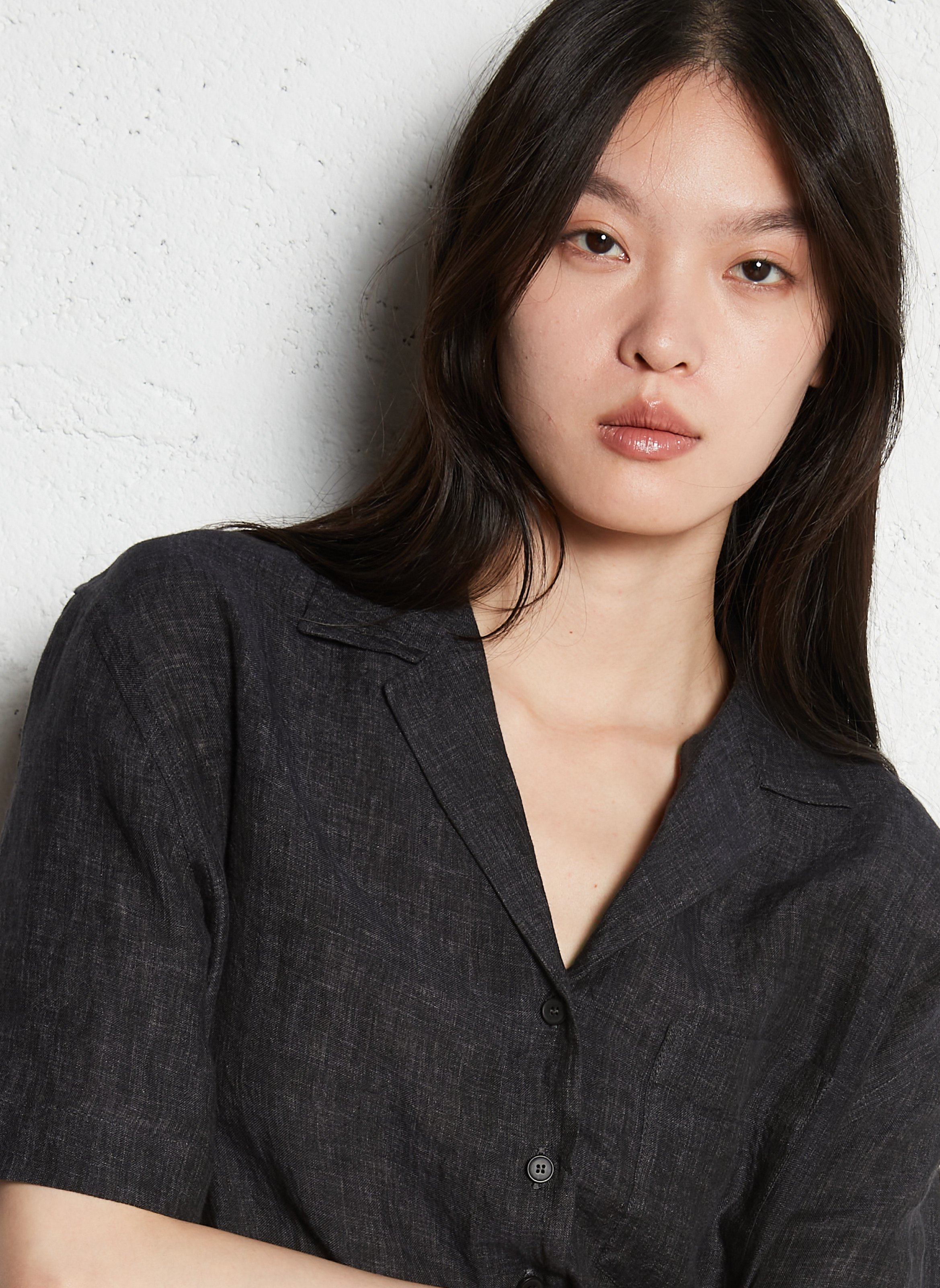 Elasticated short linen blouse MASSCOB Black