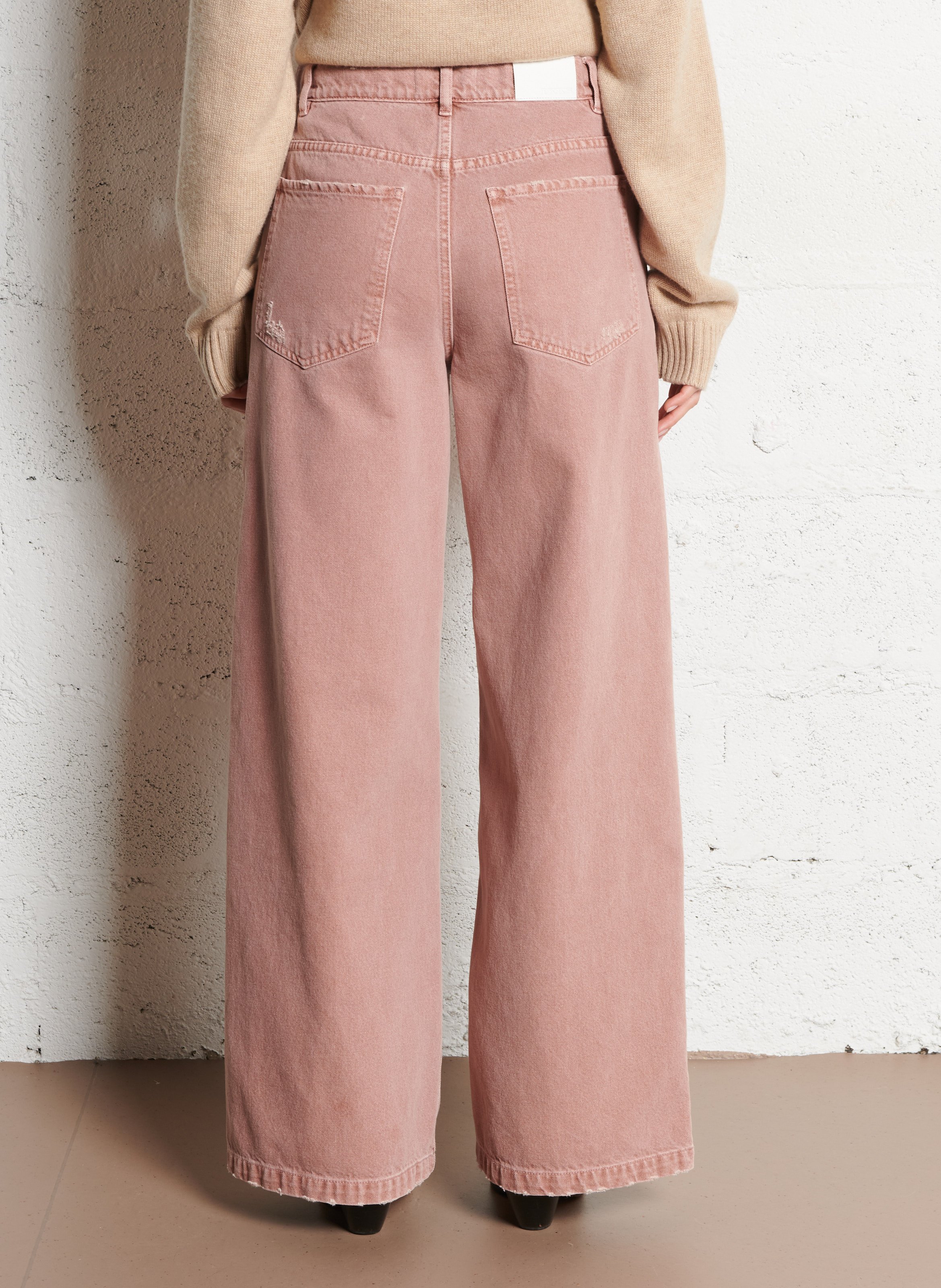 Hoch geschnittene Wide-Leg Jeans mit Used-Effekt IKKS Rosa