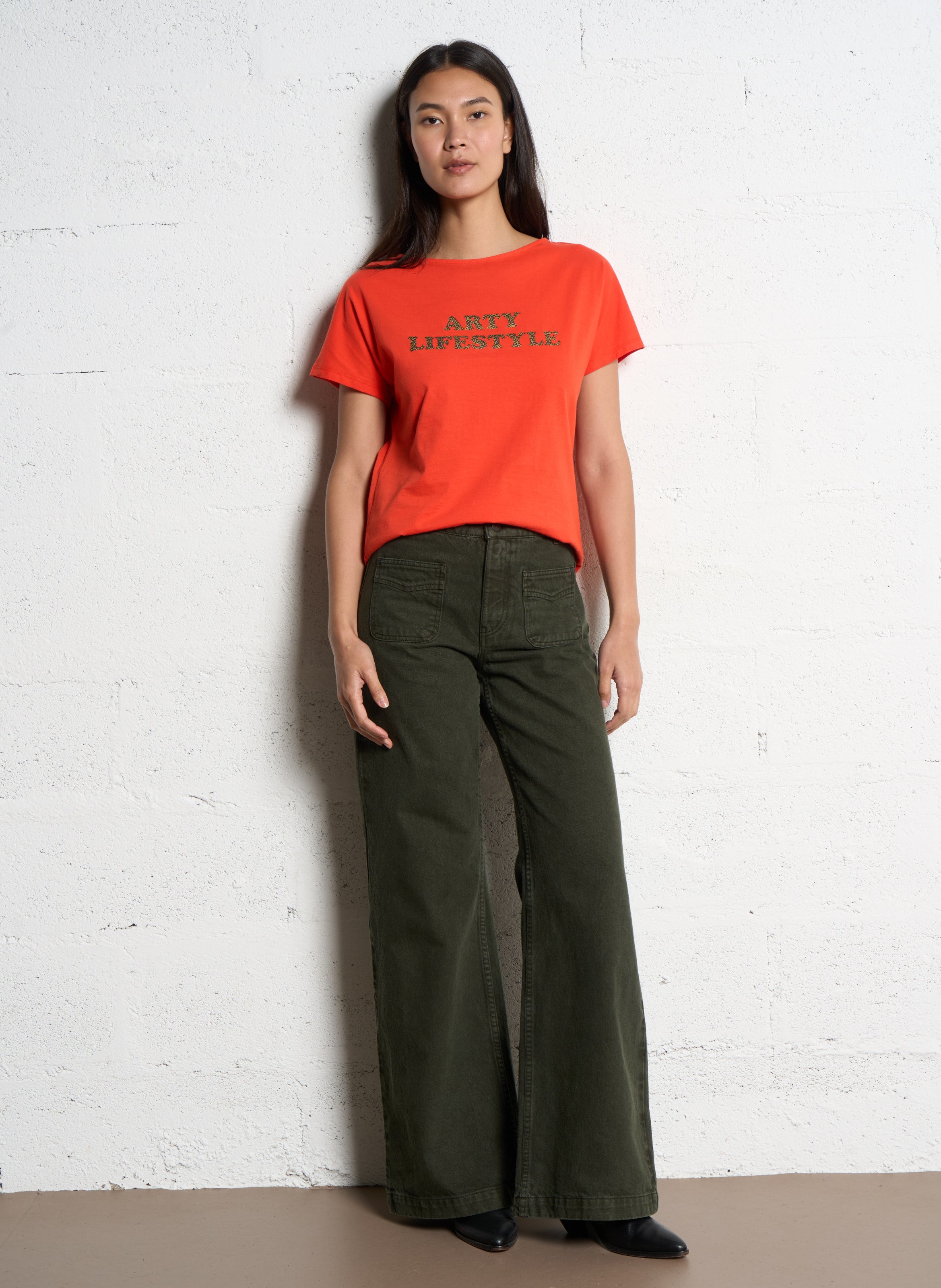 Tee-shirt col rond en coton  ONE STEP Orange