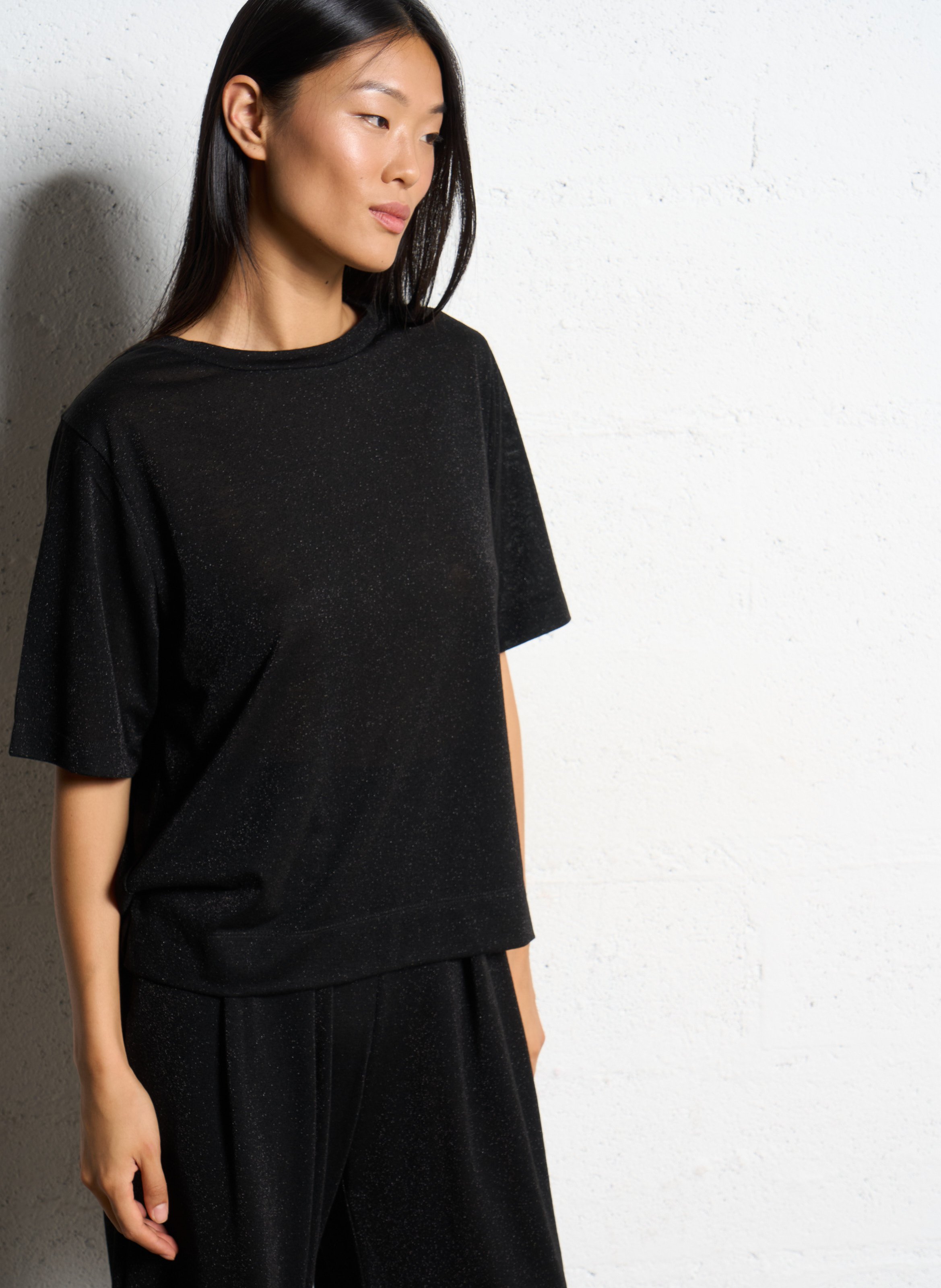 Tee-shirt col rond pailleté MOMONI Noir