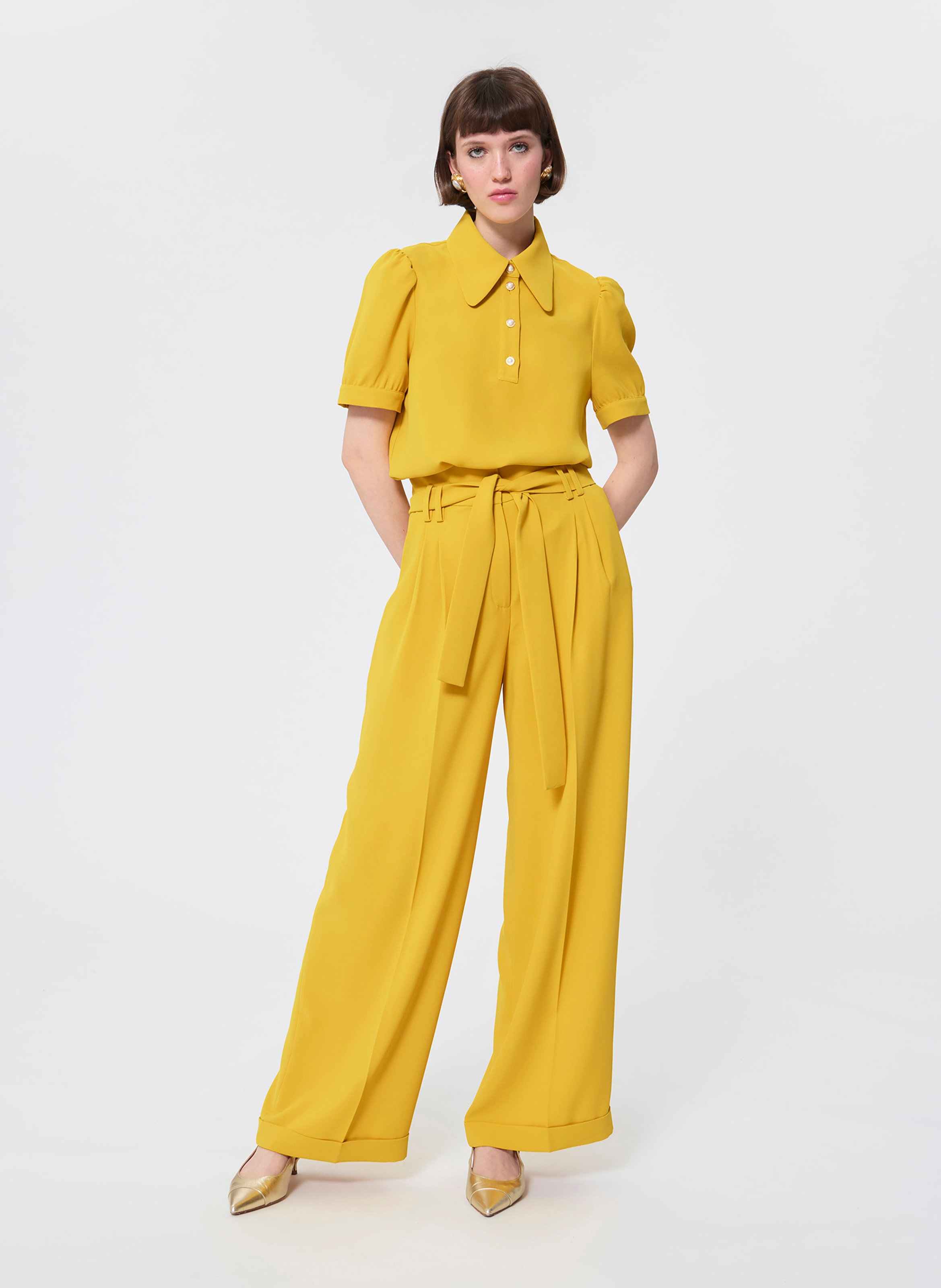 Short-sleeved polo with jewel buttons TARA JARMON Yellow